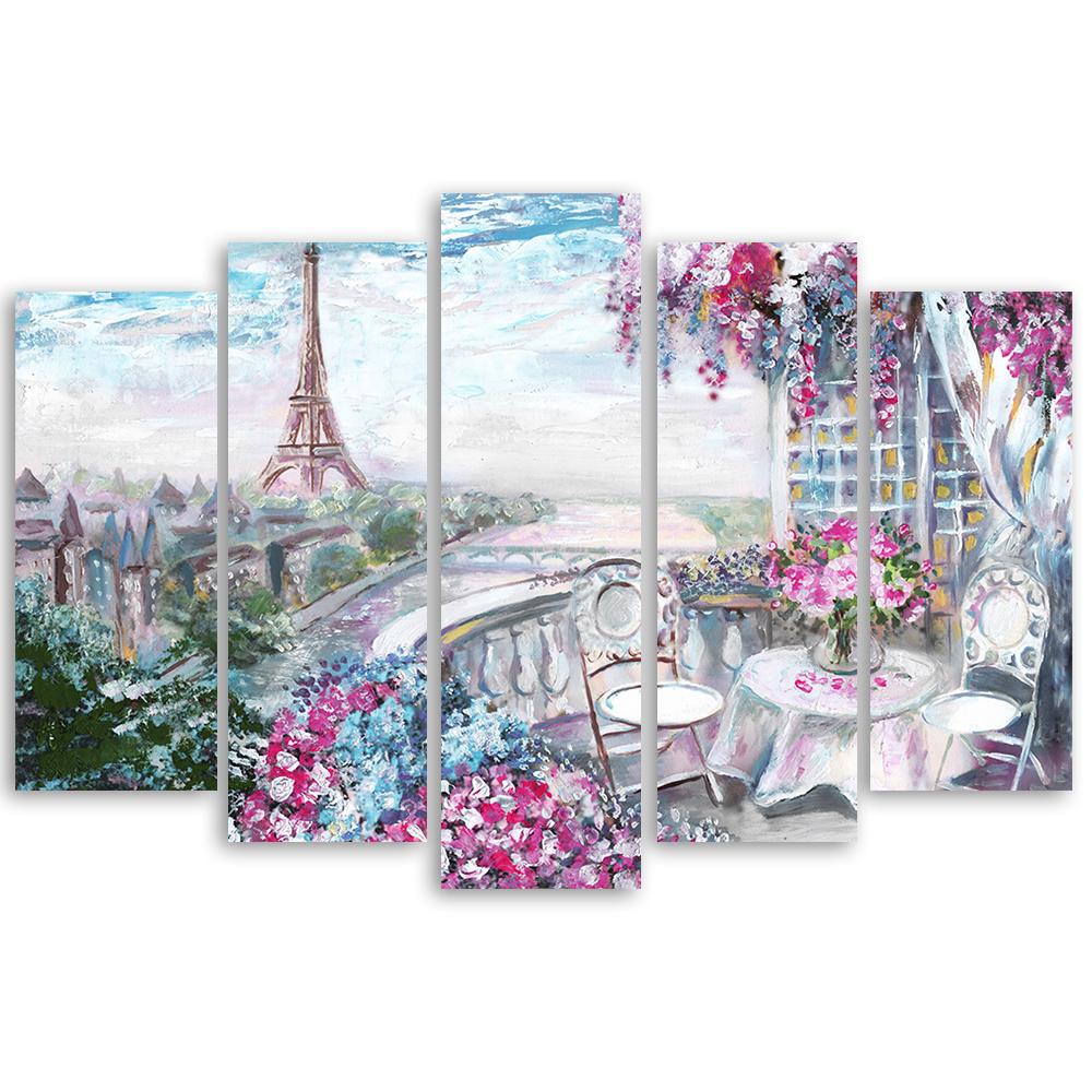 5 stykke lærredstryk, Paris Eiffeltårnet - Landskab - Pastel