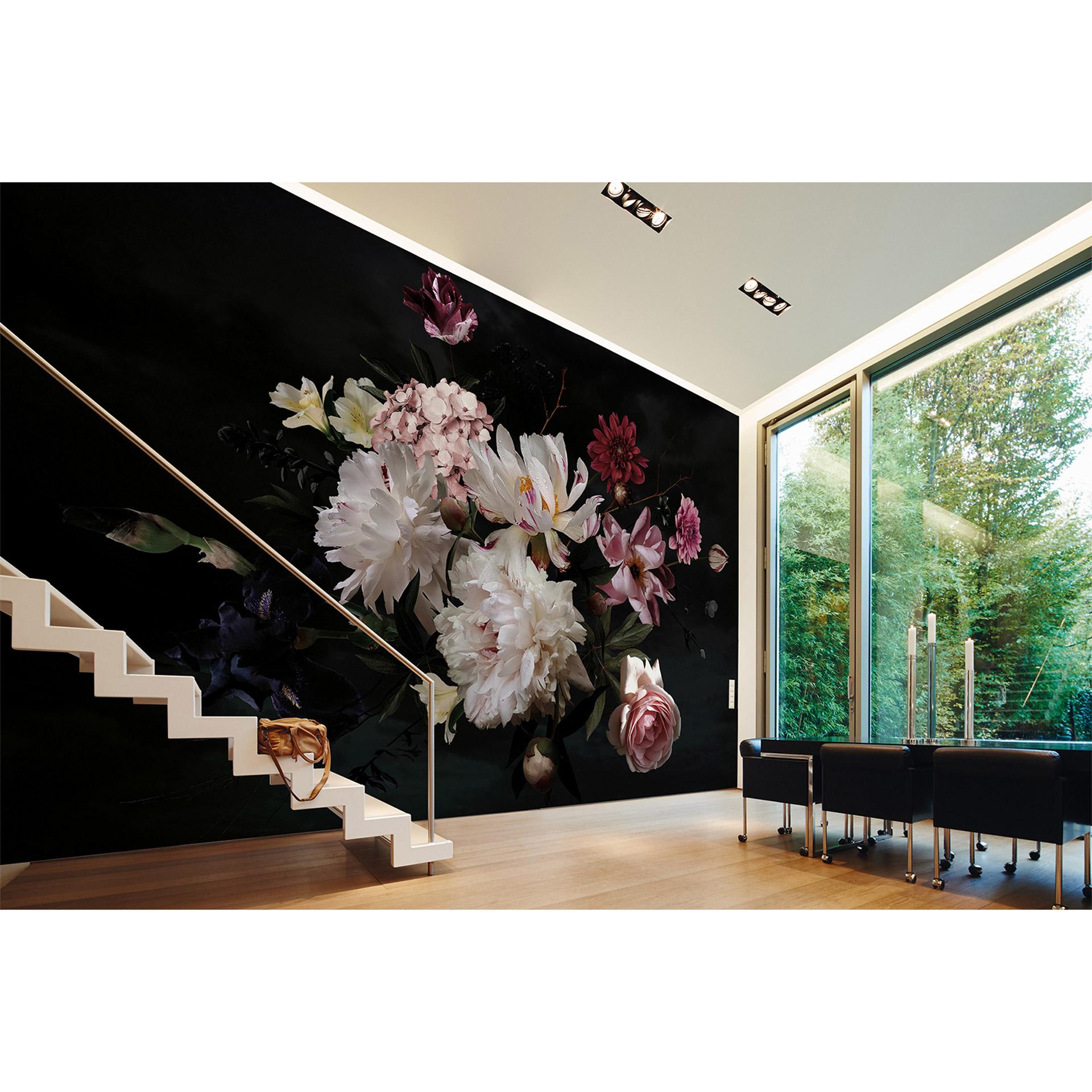 hvidt og lyserødt non-woven tapet Designwalls BunchofFlower roser