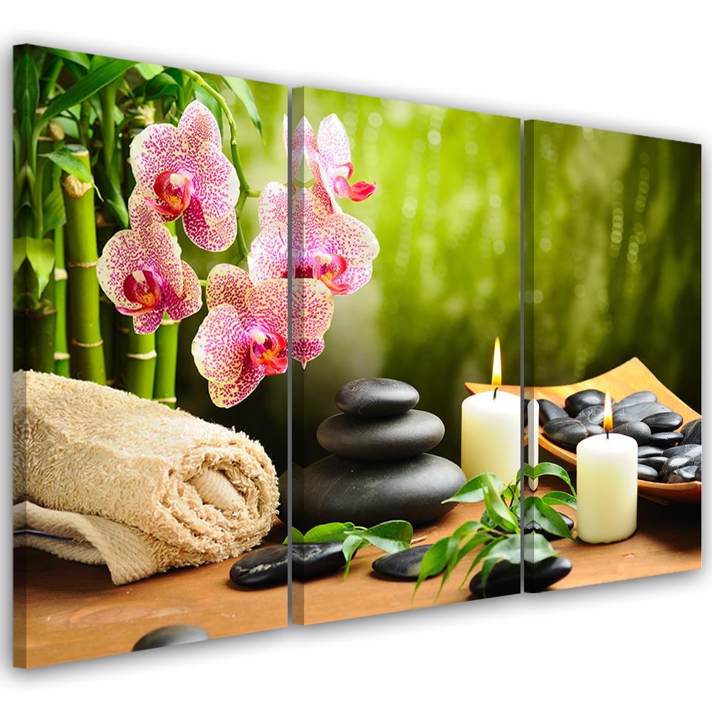 3 stykke lærredstryk, Zen Stones blomster