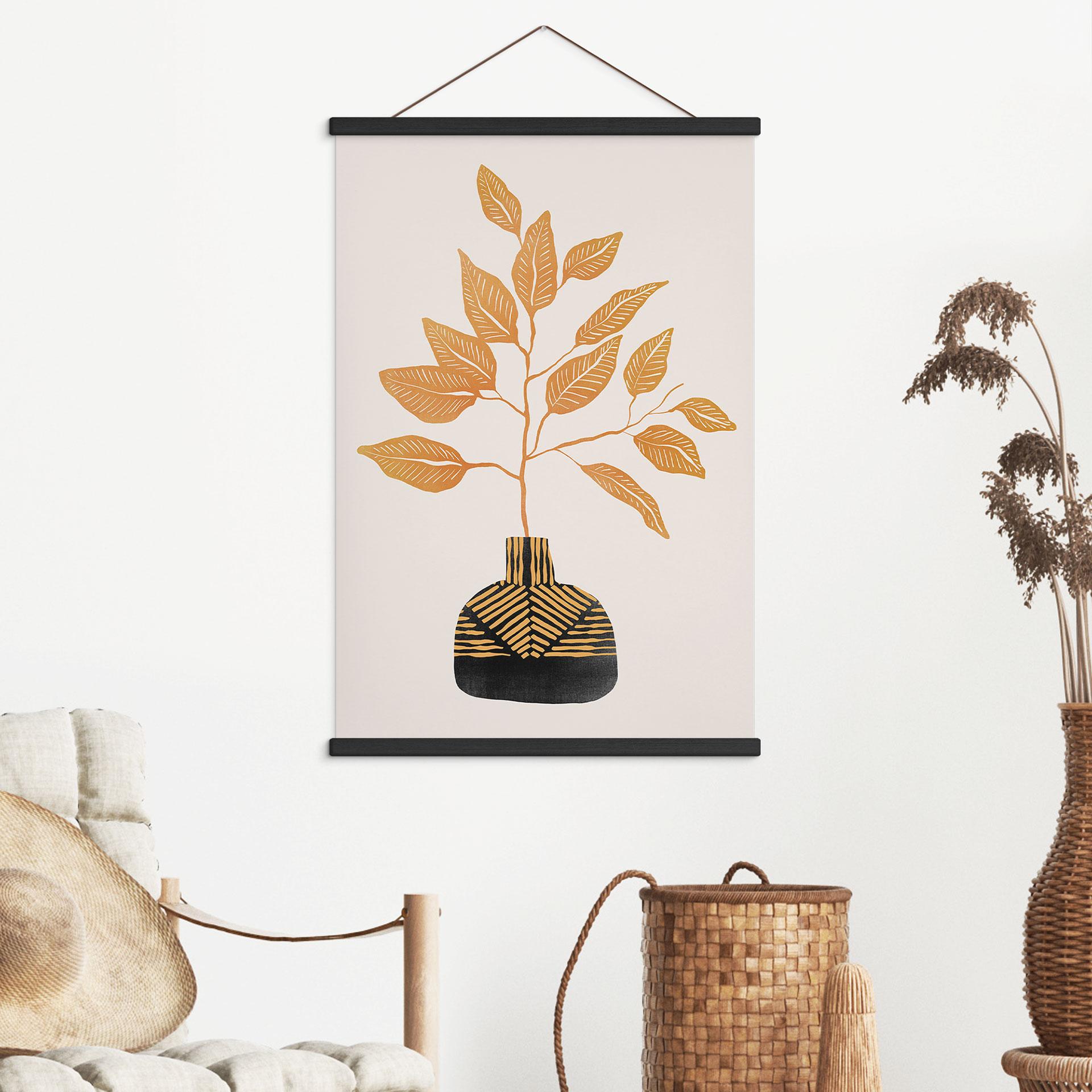 Póster de tela Rama dorada con hojas | Naturaleza muerta botánica - Cats & Dotz