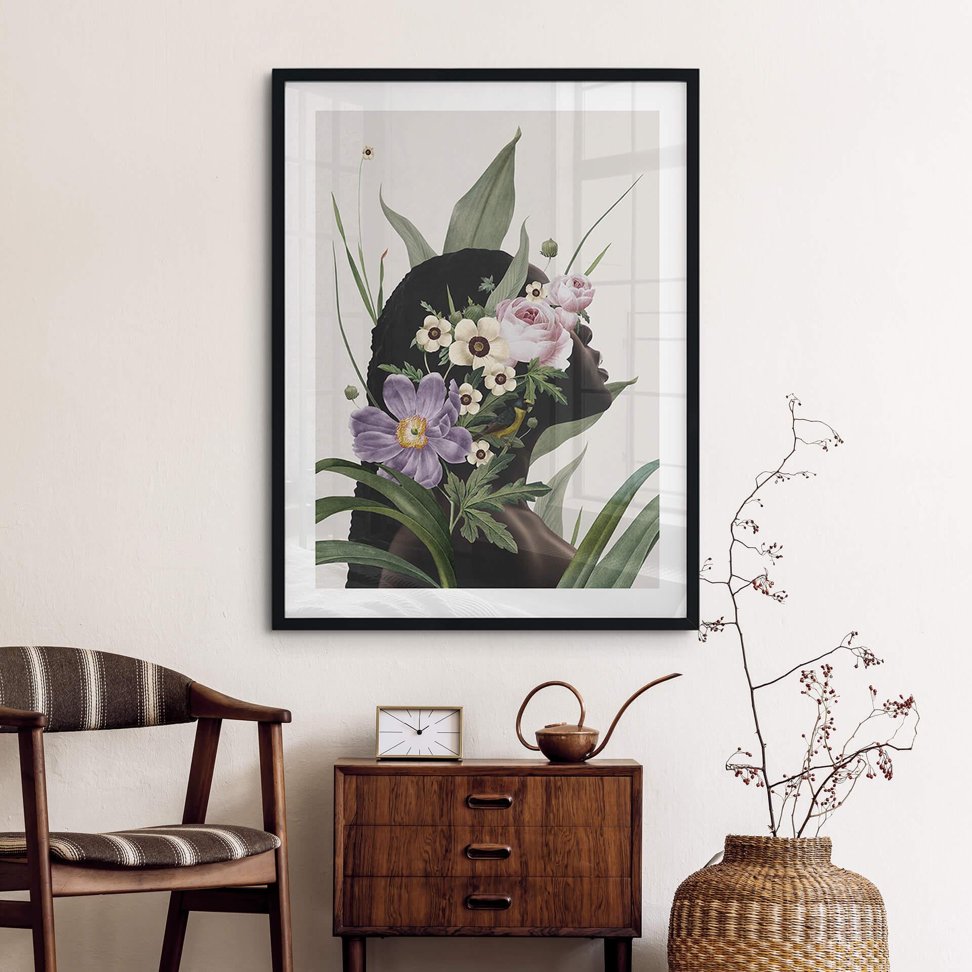 Poster Frida Floral Studio - Frauensilhouette mit Lila Blumen