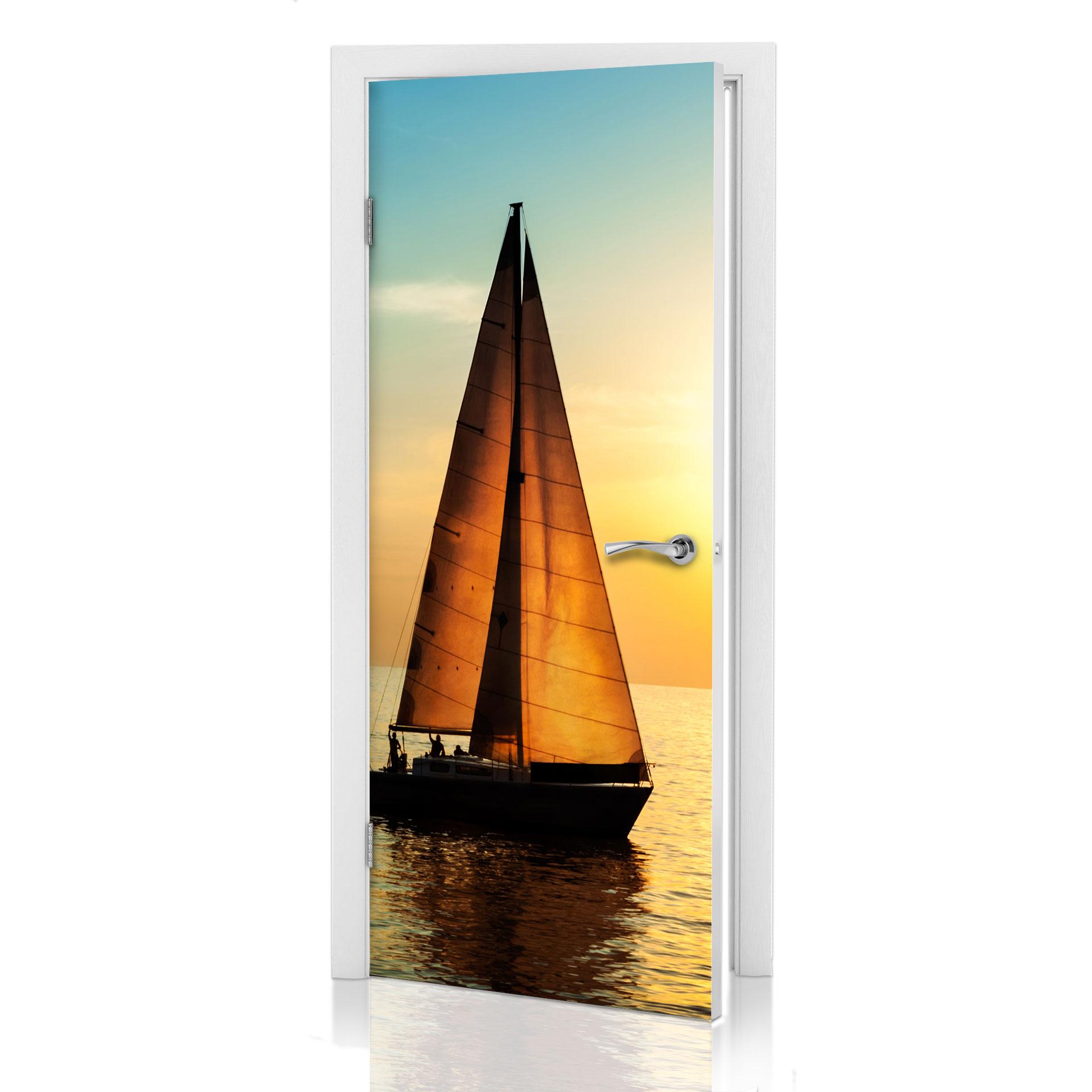 Puerta de diseño velero al atardecer 91x200 cm