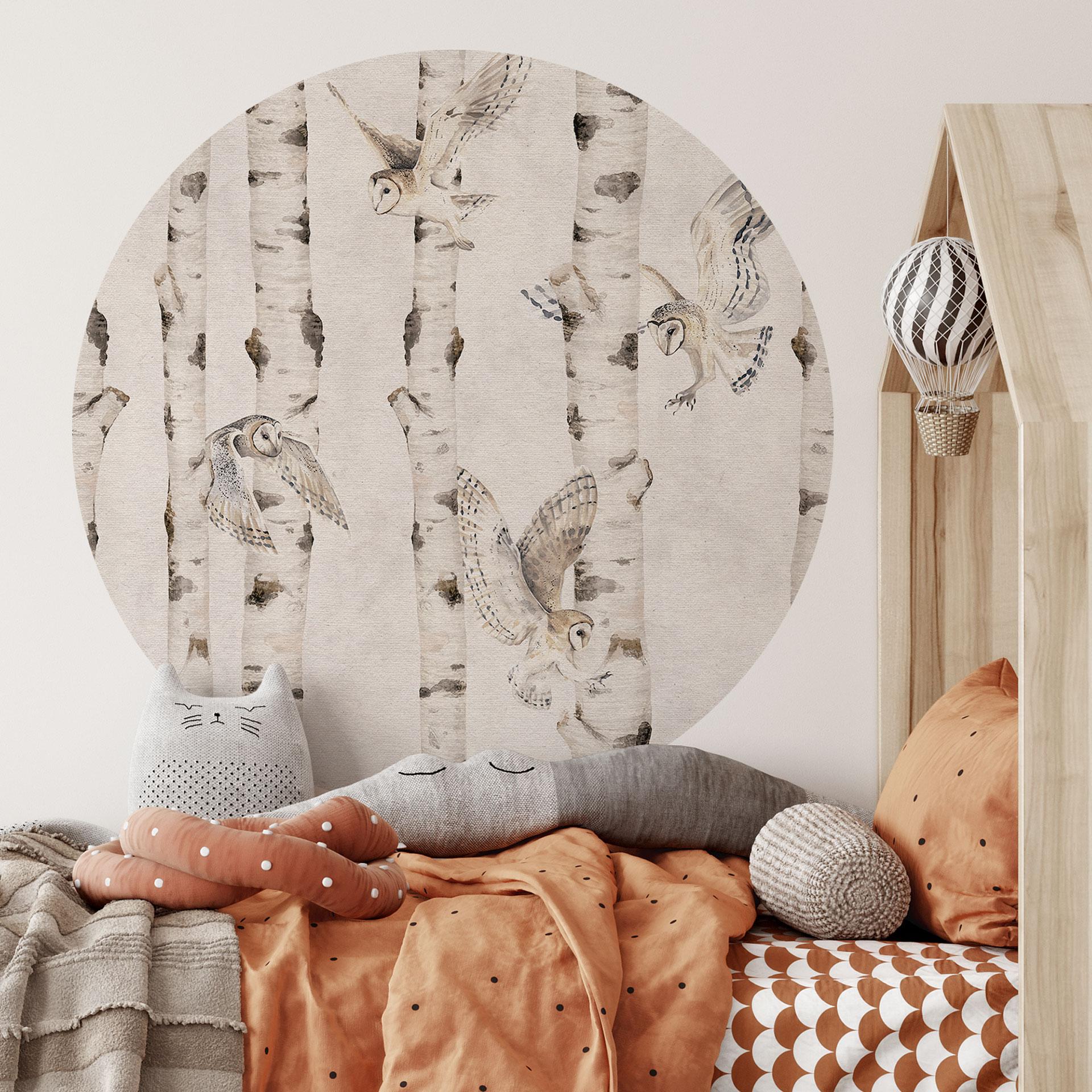Wallsticker Ugler i birkeskoven - Kikki Belle - Rund