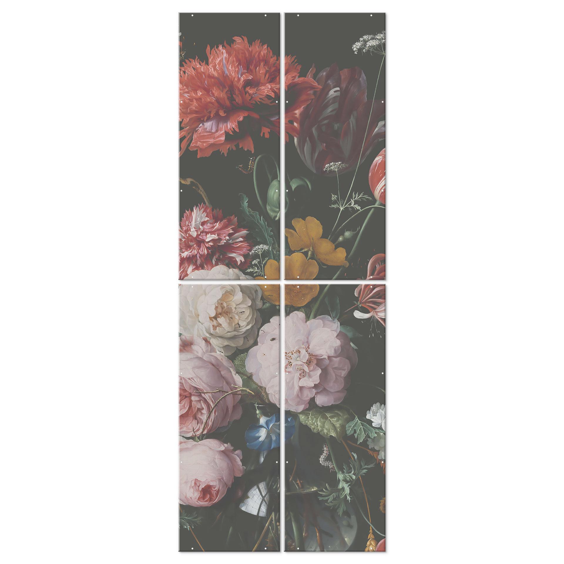 Kamerscherm, kamerscherm, privacyscherm hangend stilleven met bloemen in een glazen vaas - Heem