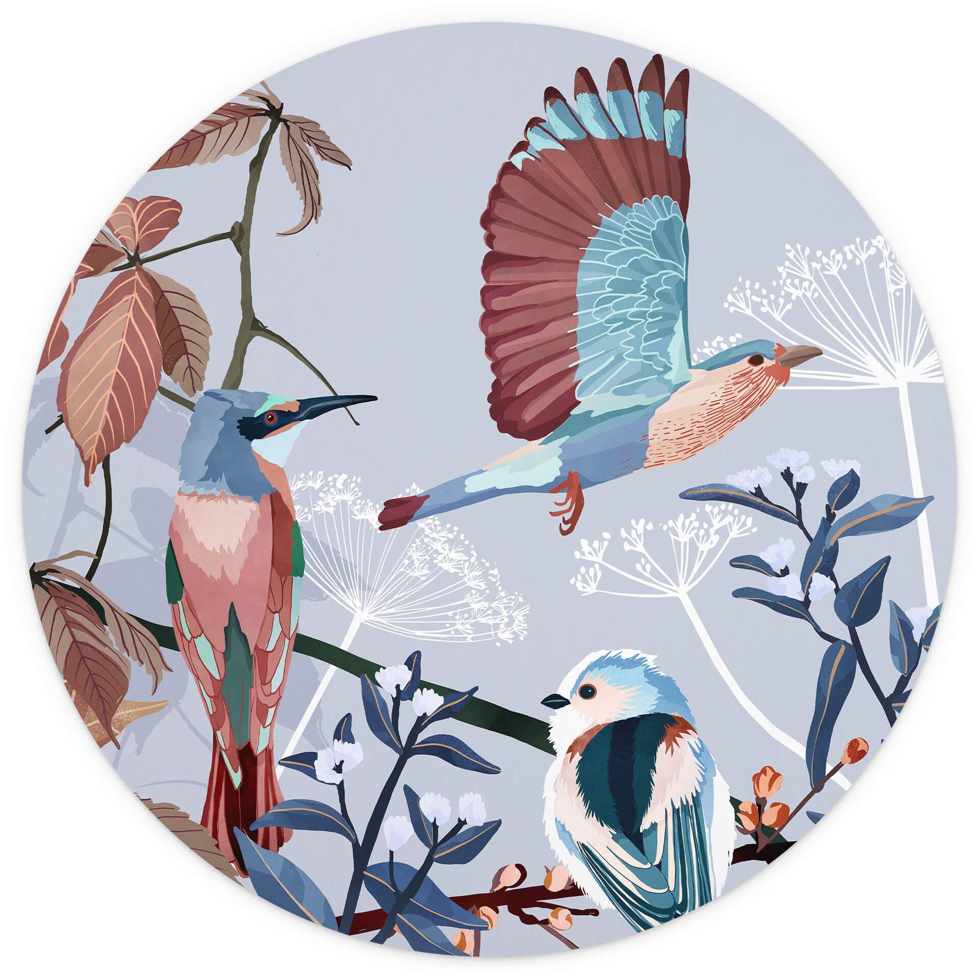 Behangcirkel Goed Blauw - Vogels in de Winter - vliesbehang/zelfklevend vliesbehang