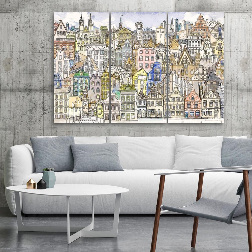 3 stykke lærredstryk, Happy City