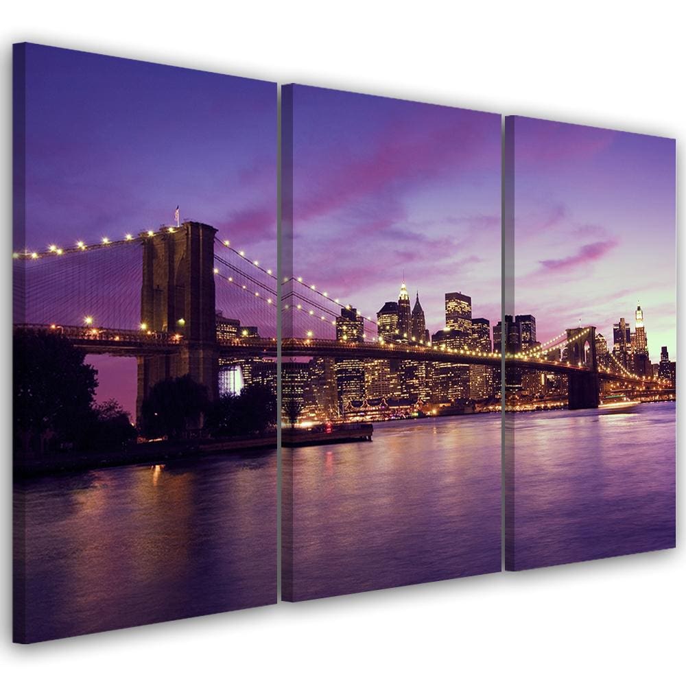 3 stykke lærredstryk, New York Brooklyn Bridge lilla