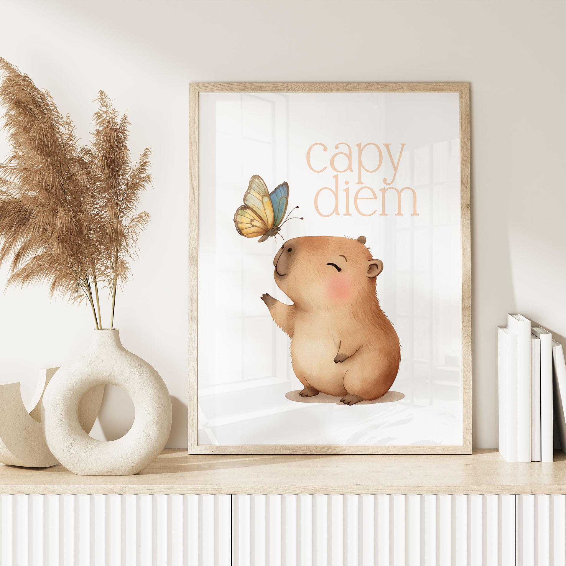 Plakat do pokoju dziecięcego - Kapibara z motylem - Capy Diem