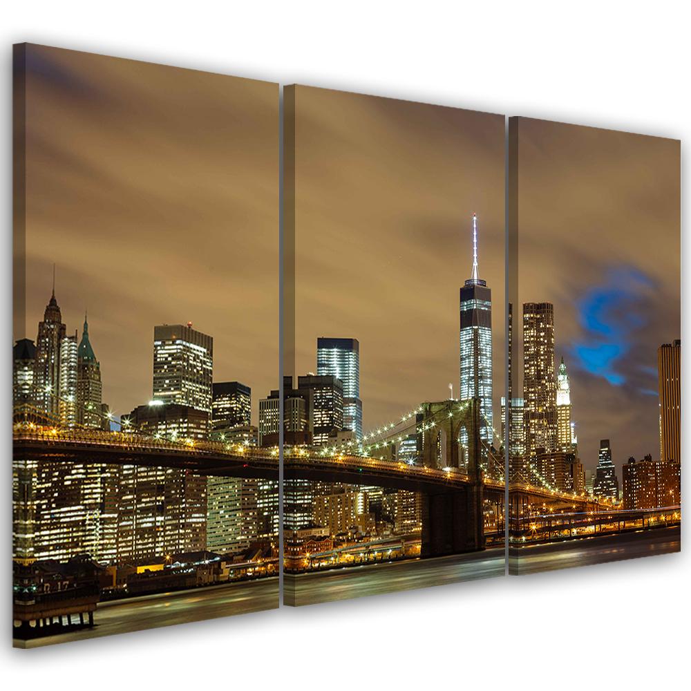 3 stykke lærredstryk, New York Skyline USA Manhattan Brown