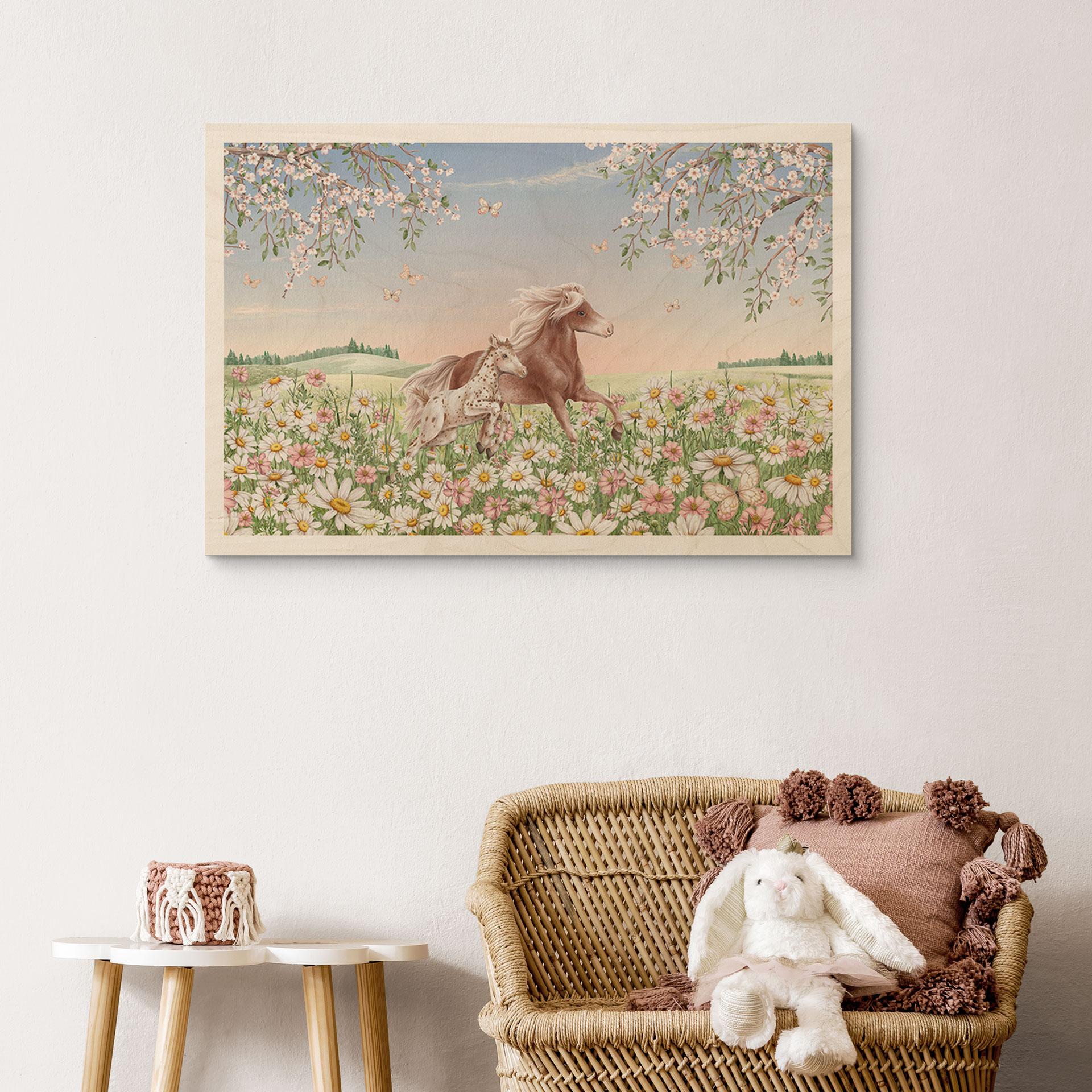 Billede af træ Heste i blomsterengen - Kikki Belle