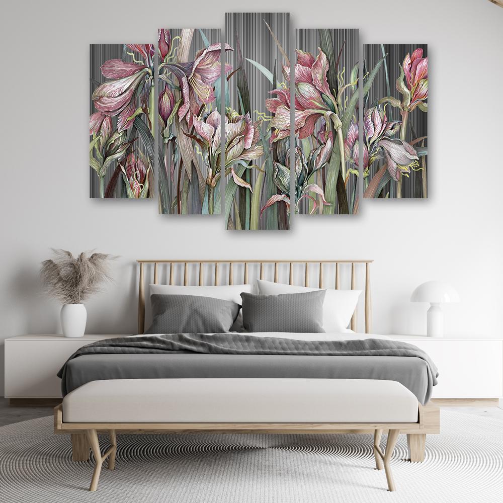 5 stykke lærredstryk, Iris blomster