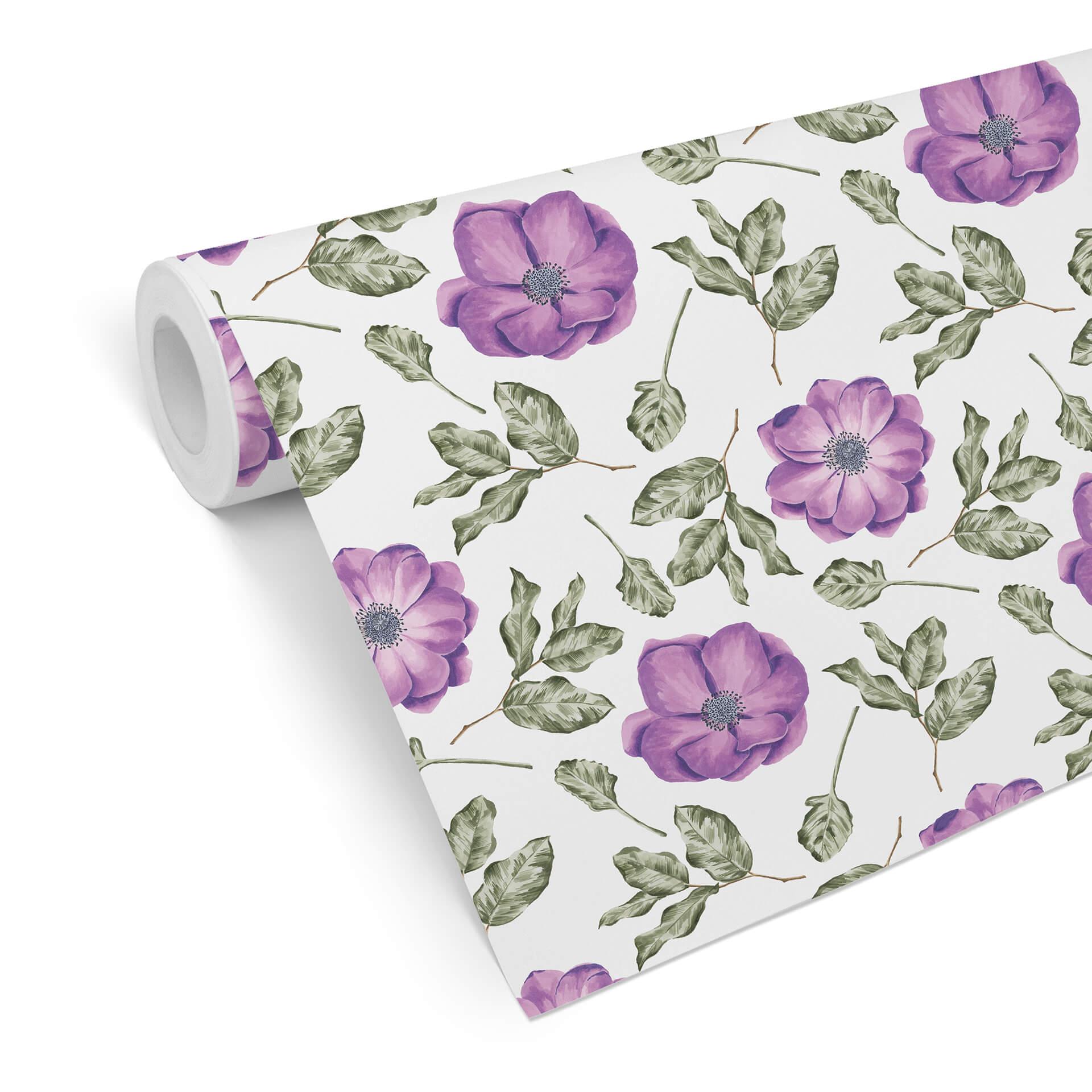 Tapet med mønster - akvarelblomster 05 - violet