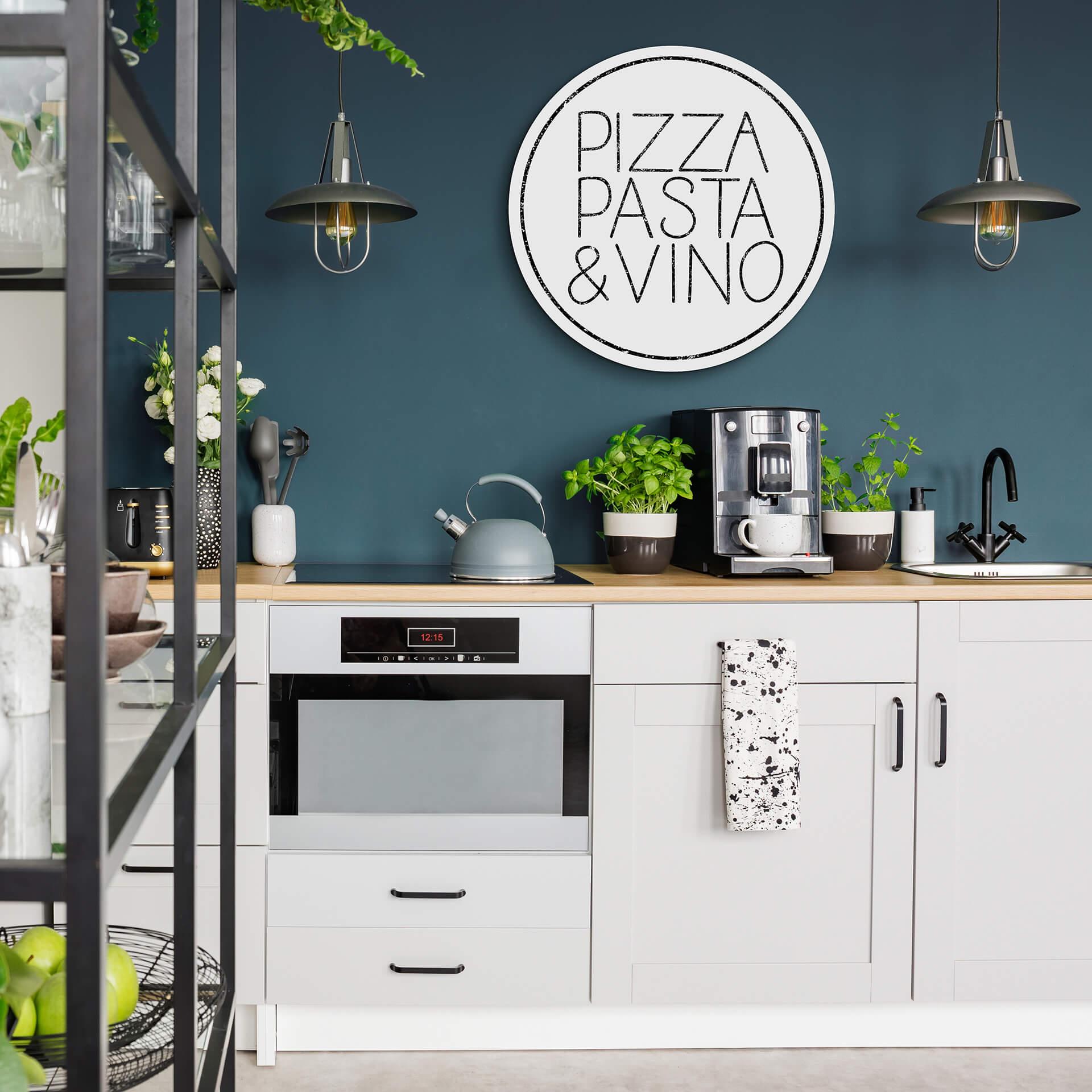 Stampa su Alu-Dibond Pizza Pasta & Vino weiß - tondo
