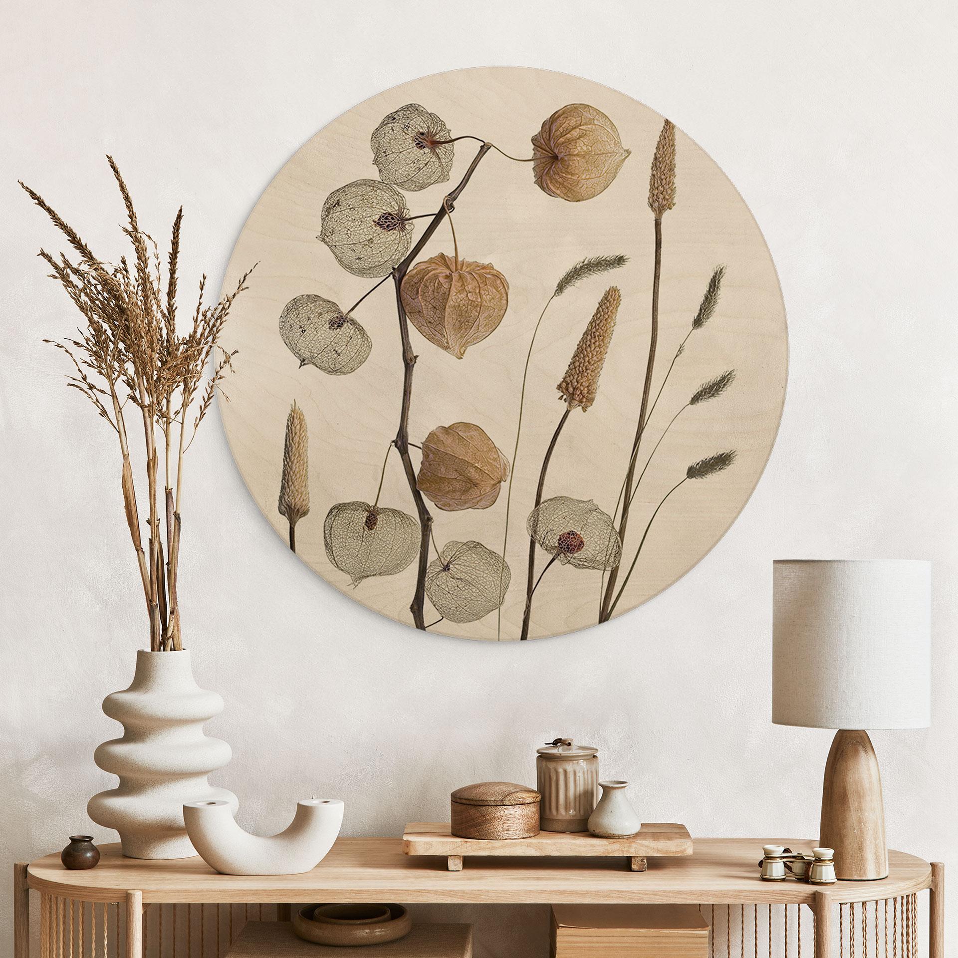 Væg cirkel træ Tørrede lanterneblomster - Disher