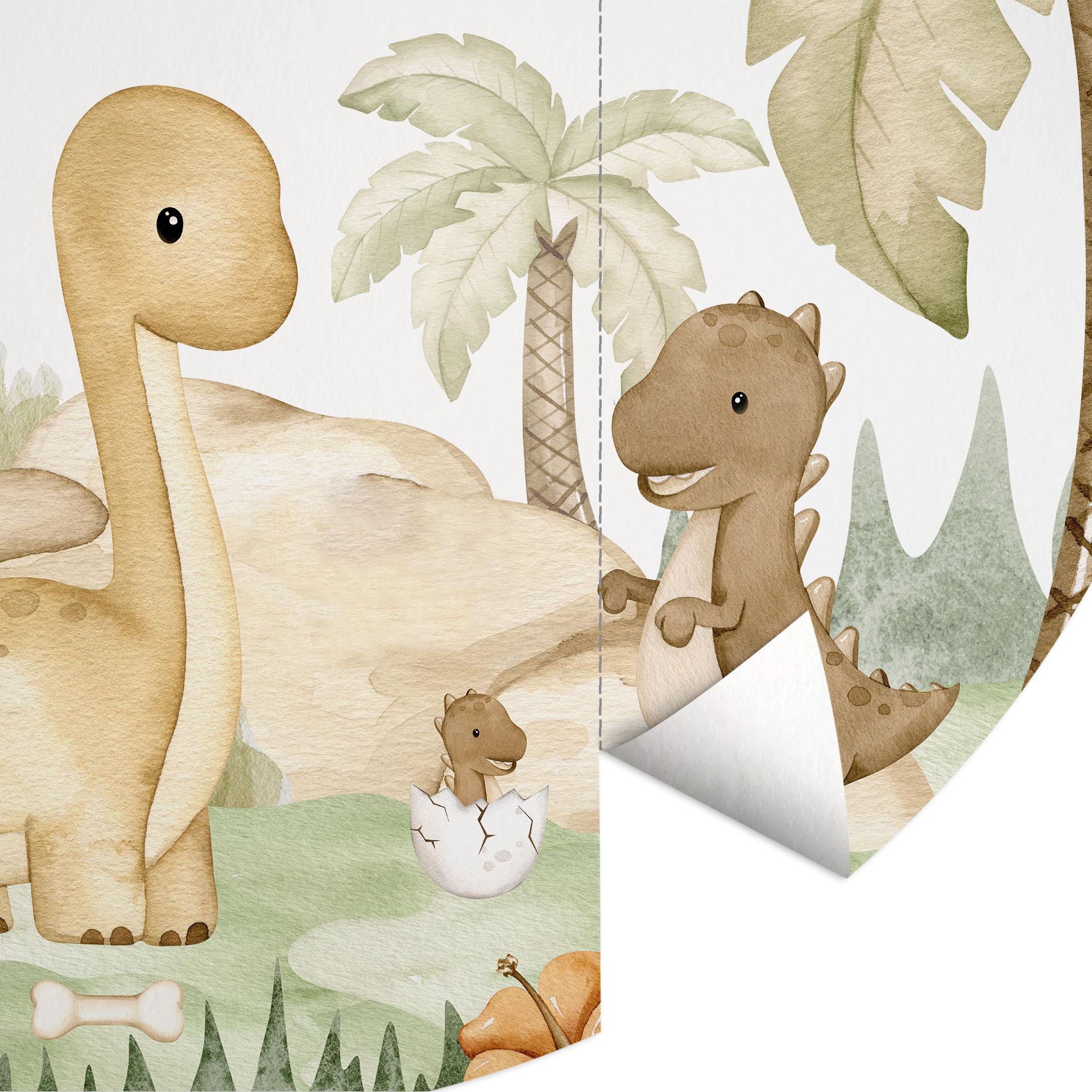 Behangcirkel Kleine dinosaurussen op een grote ontdekkingsreis - Oliver Robins - vliesbehang/zelfkle