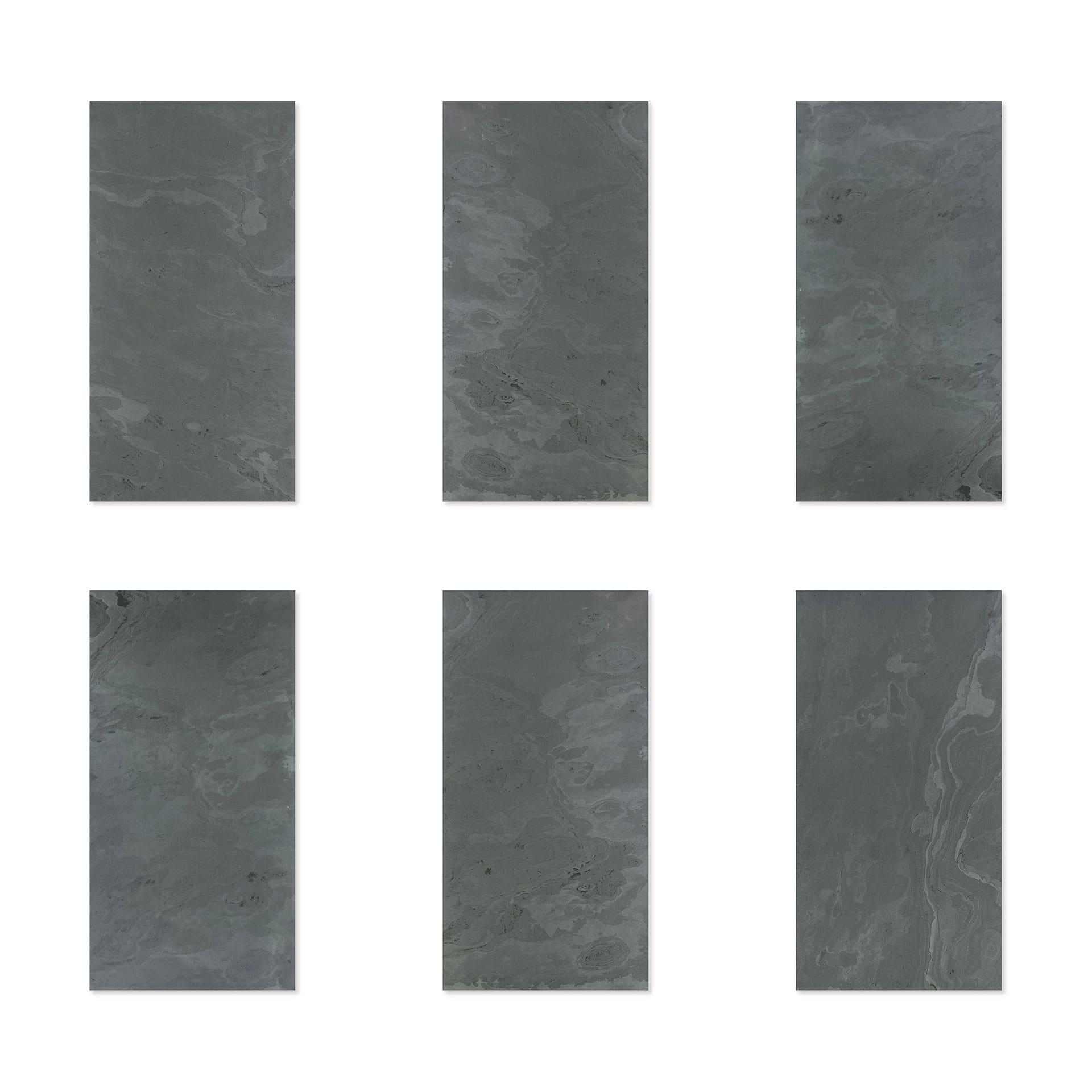 Echtstein - 3D Wandpaneel, Set aus 6 Natursteinplatten als luxuriöse Wandverkleidung - Schiefer Schw