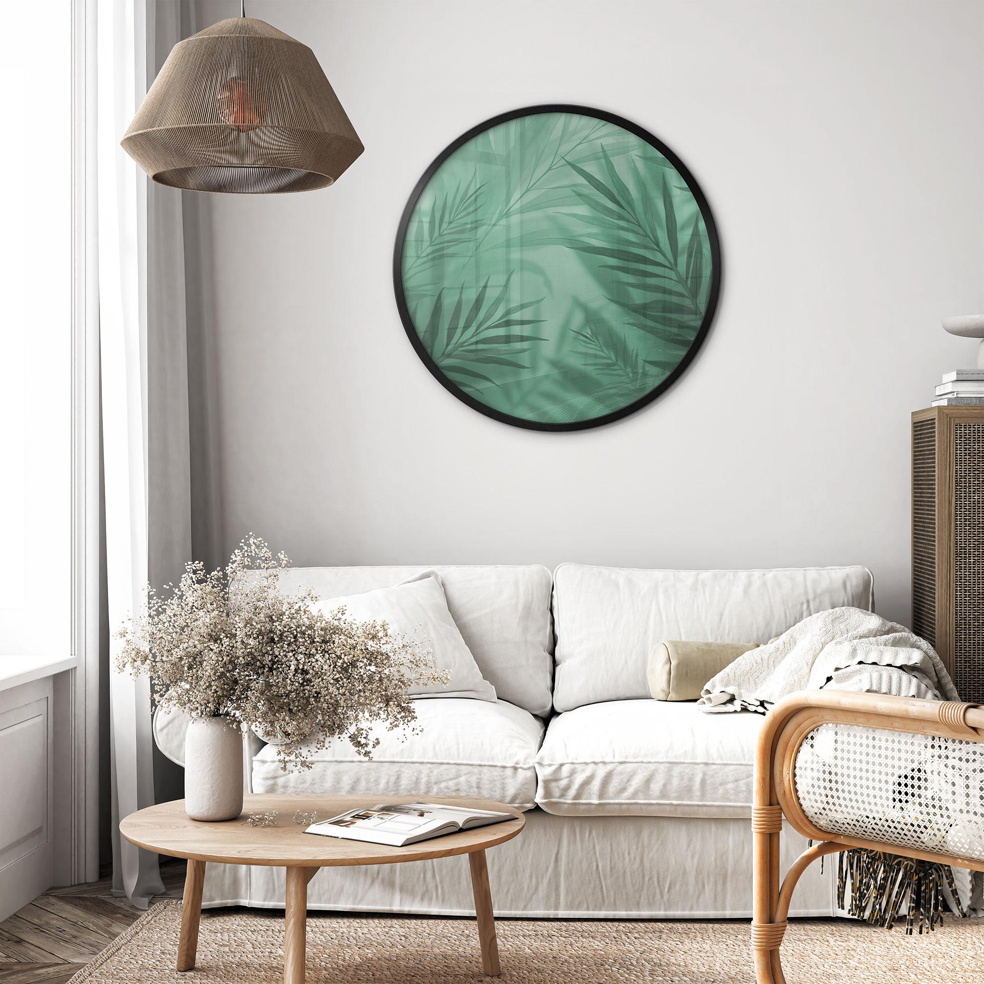 Plakat med grønne palmeblade - rund