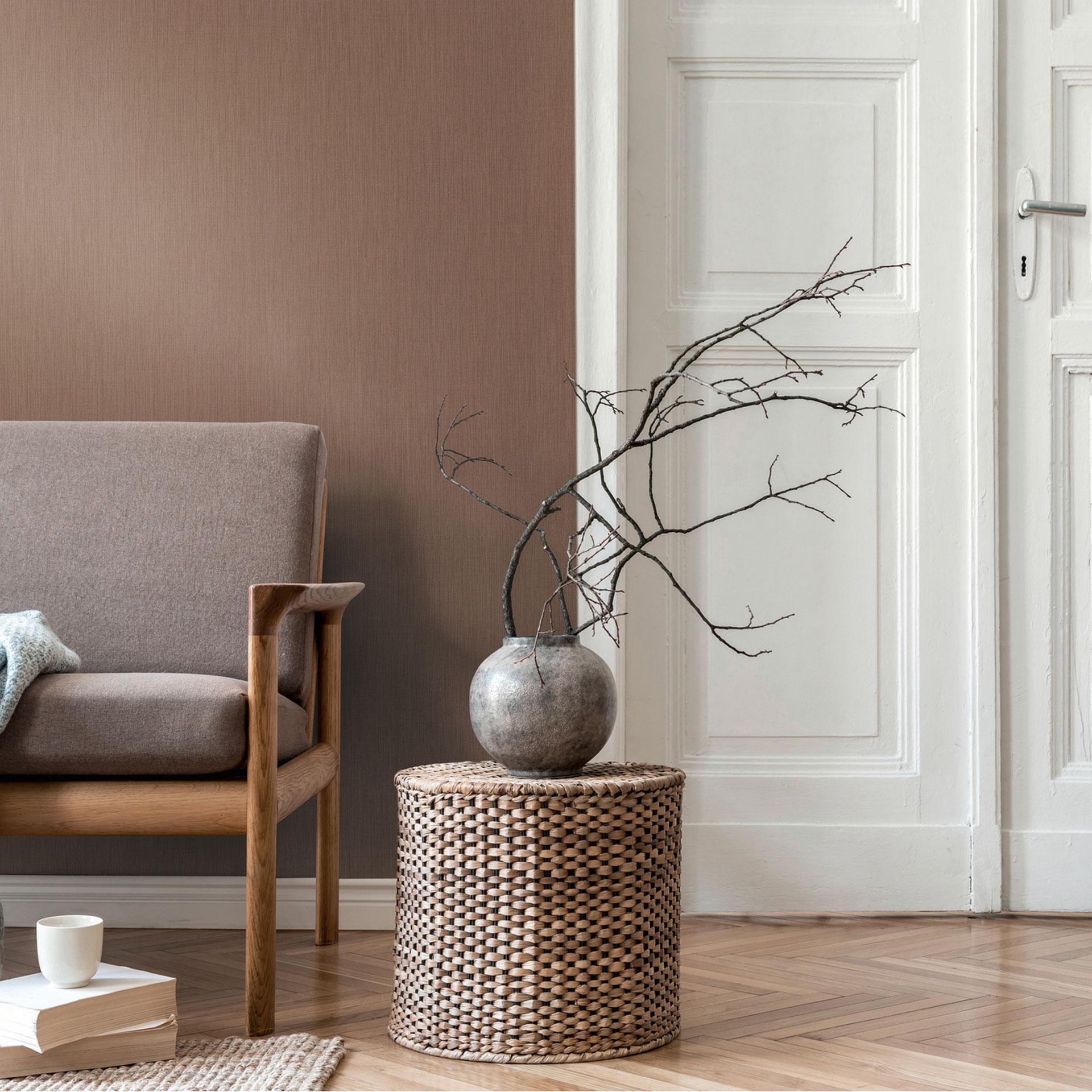Hør struktureret tapet brun beige - Ikke-vævet tapet struktureret mat naturfarve