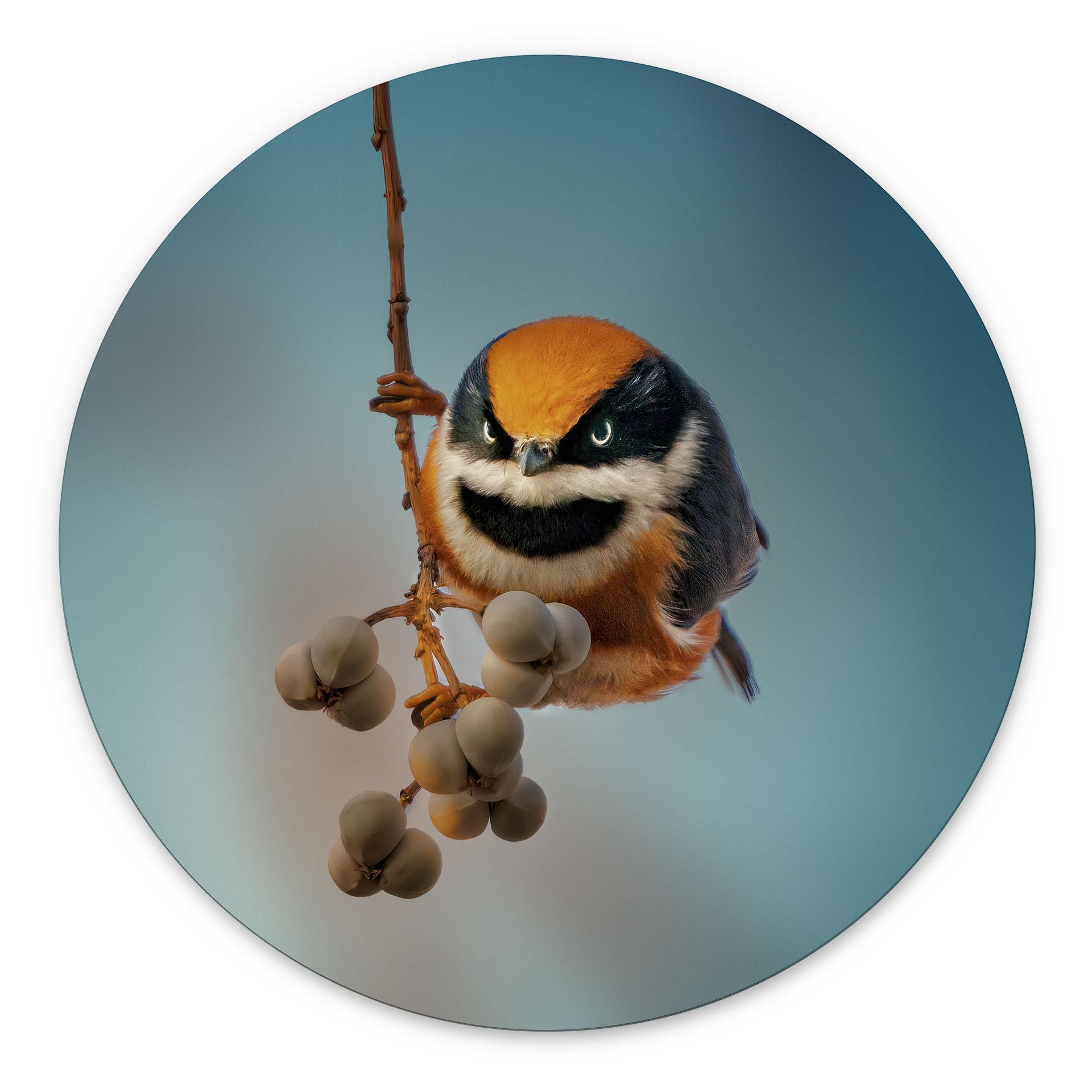 Wandbild Kleiner Vogel am Ast - Jacob Xu - Alu-Dibond Rund
