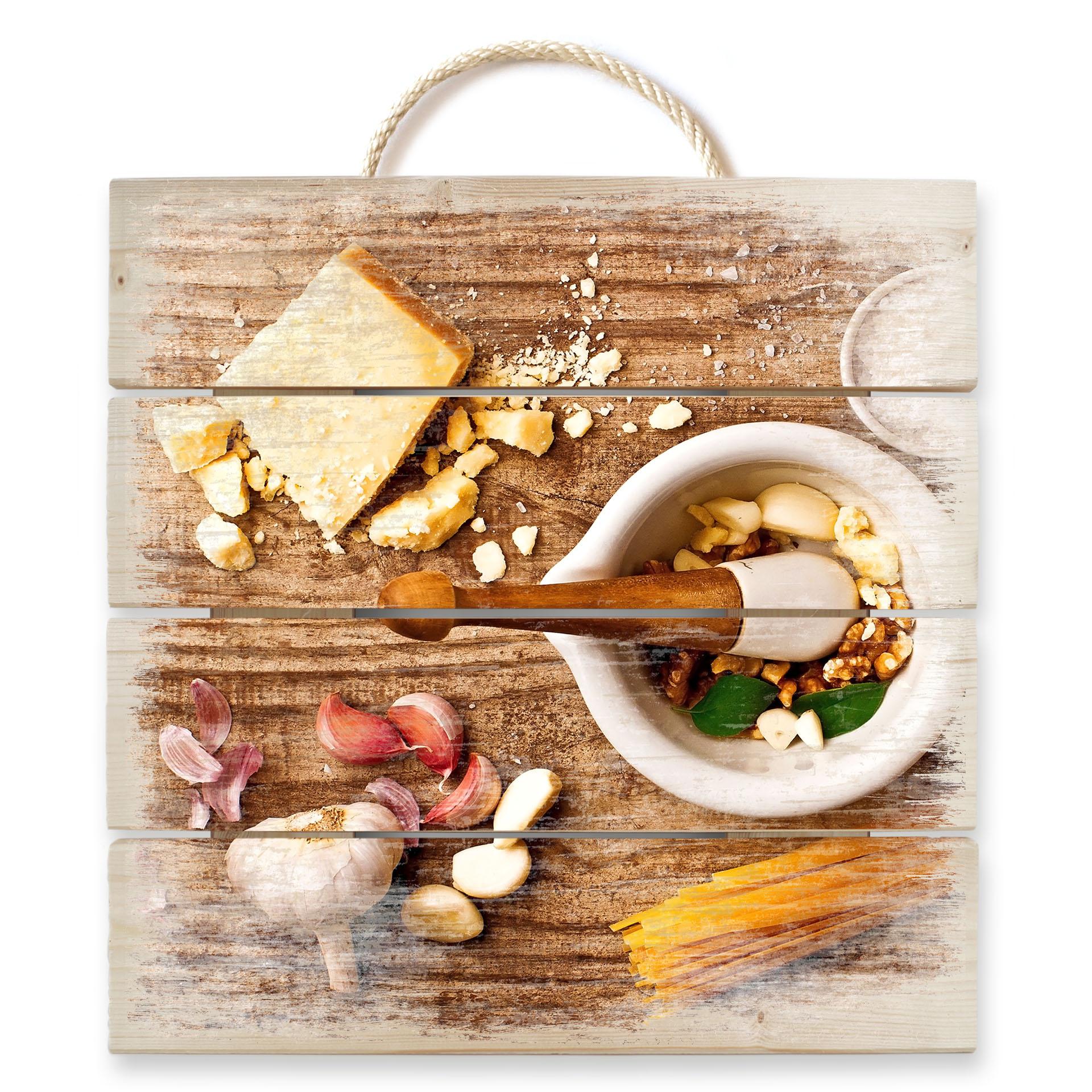 Cuadro de madera Laercio - Receta de pesto - 40x41,5 cm