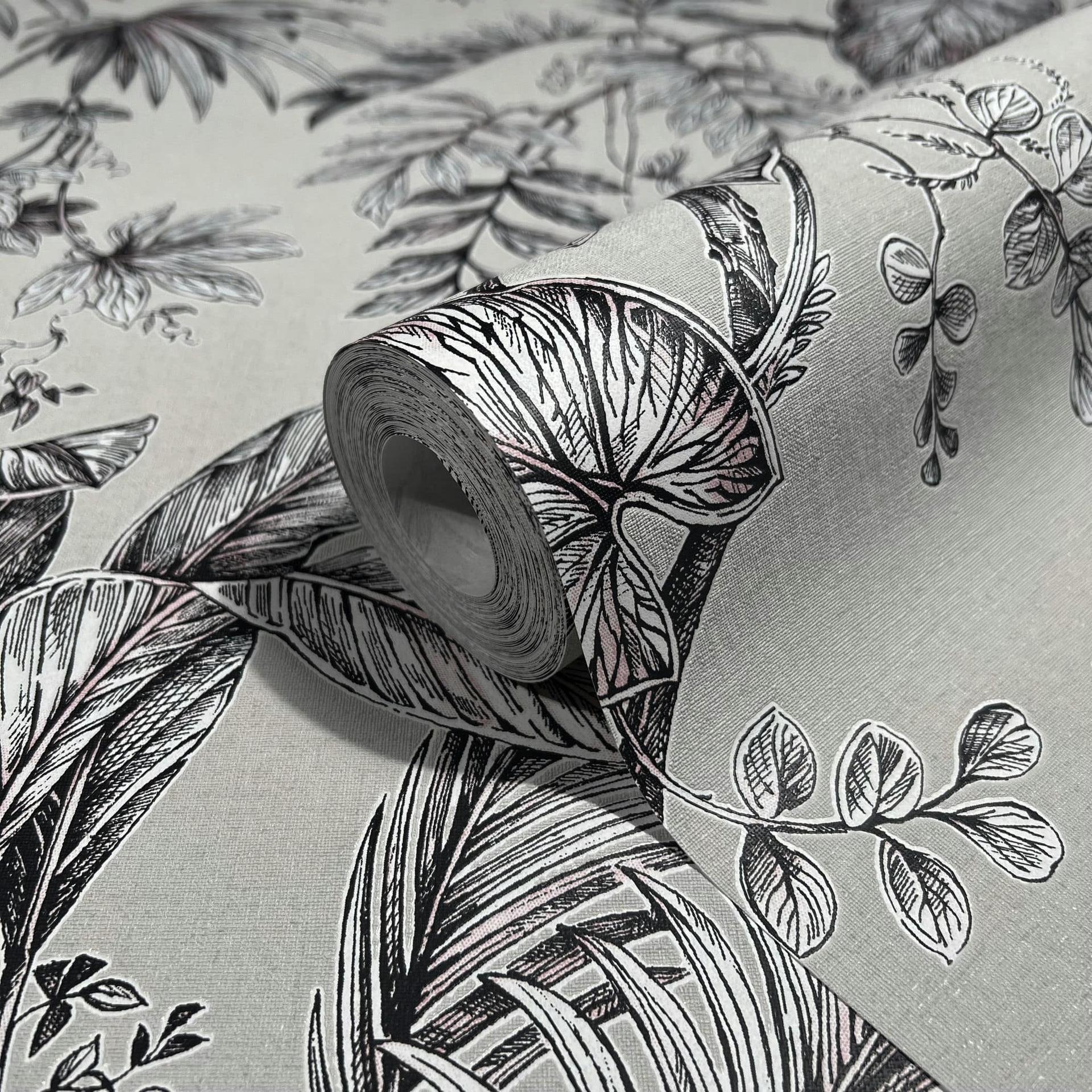 bloemen behang, vlies behang Novamur Jackie beige, zwart