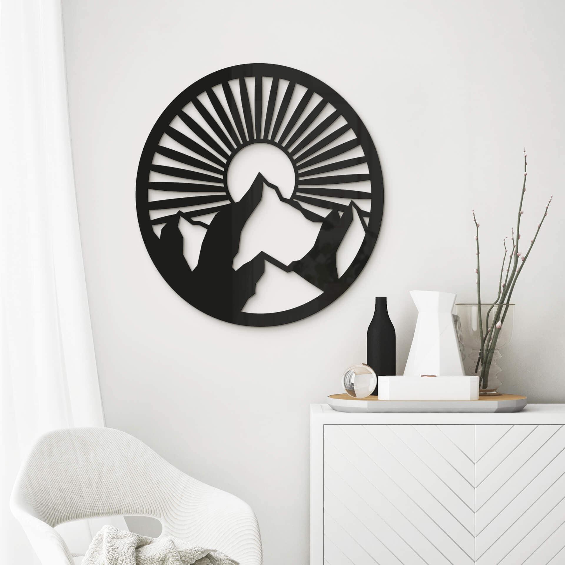 Decoración acrílica paisaje de montaña al atardecer - redondo
