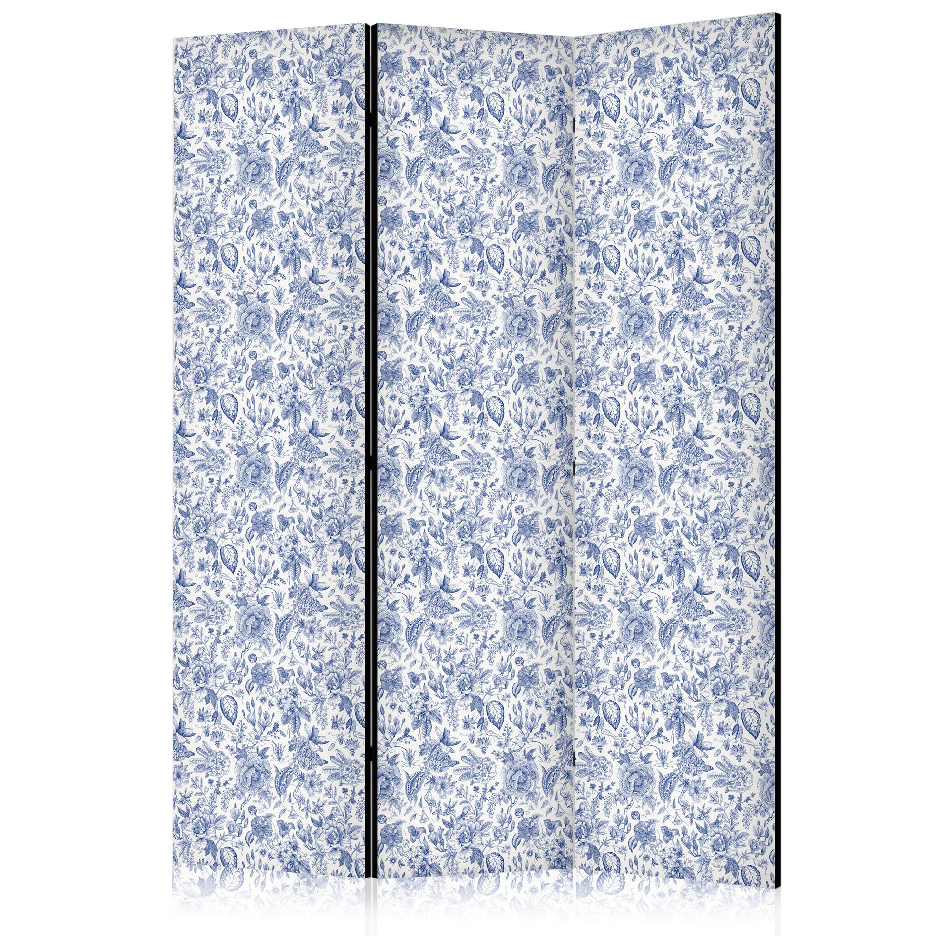 Paravent, Raumteiler freistehend, Trennwand - Vintage Blue Flowers