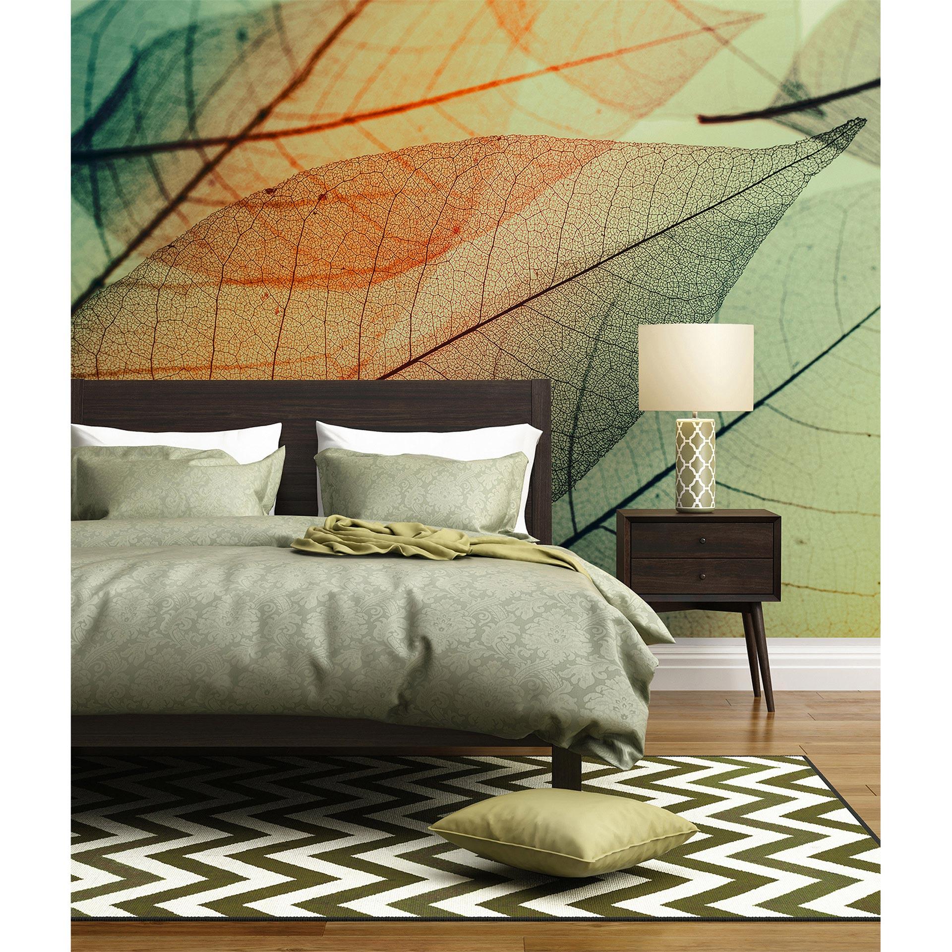 Grøn og orange non-woven tapet Designwalls Limpid Leaf forest