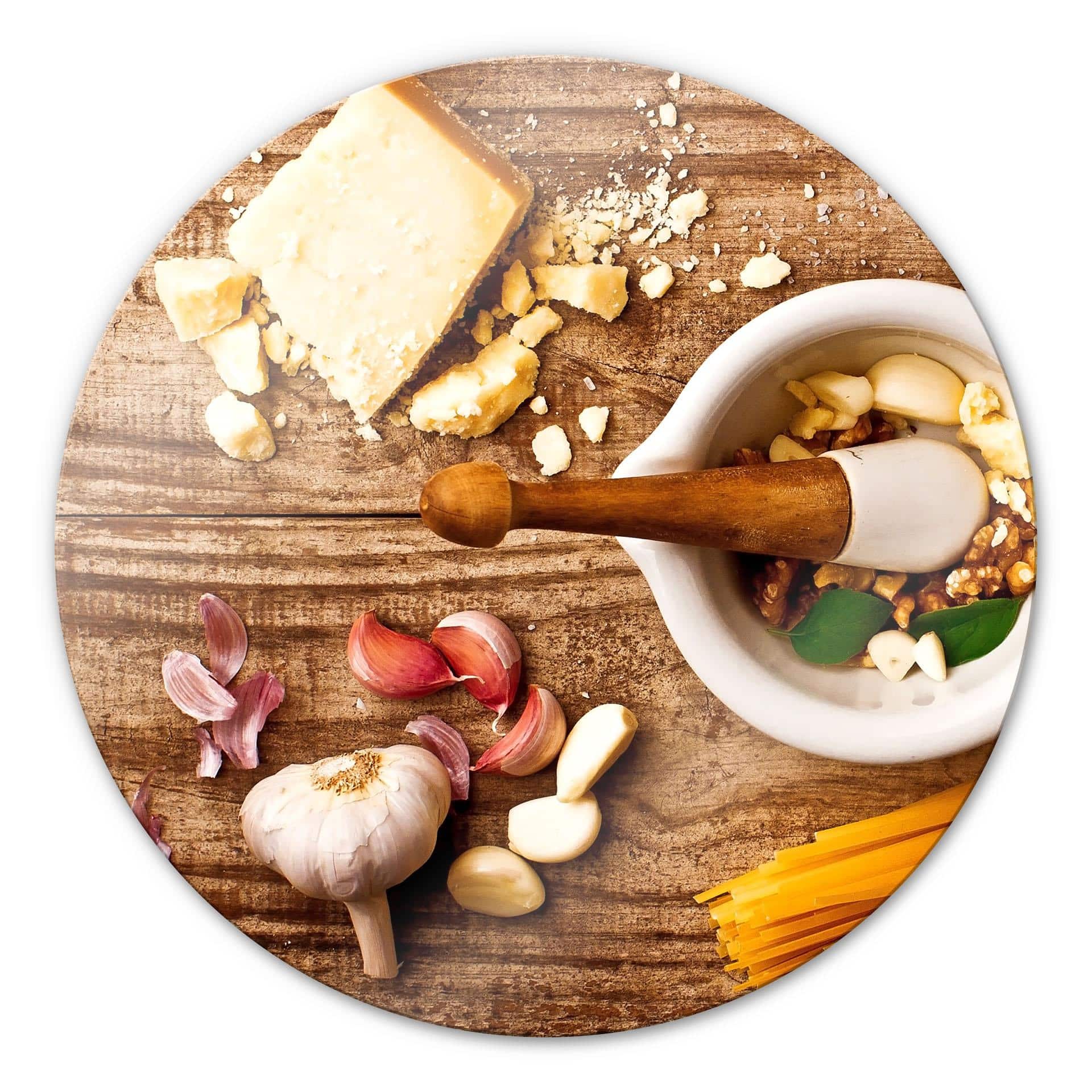 Tableau en verre - Tableau sur verre Laercio - Recette de Pesto - rond