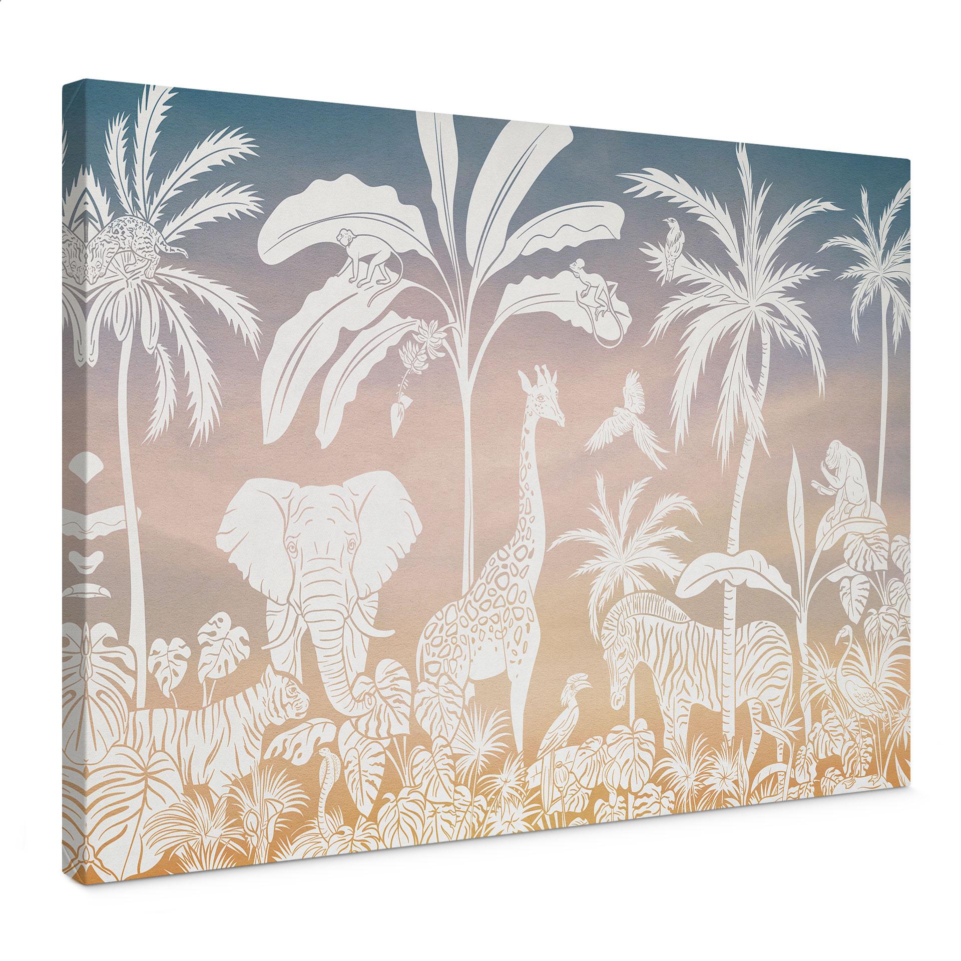 Canvasbillede Jungleparadis med vilde dyr - Ombre - Kikki Belle
