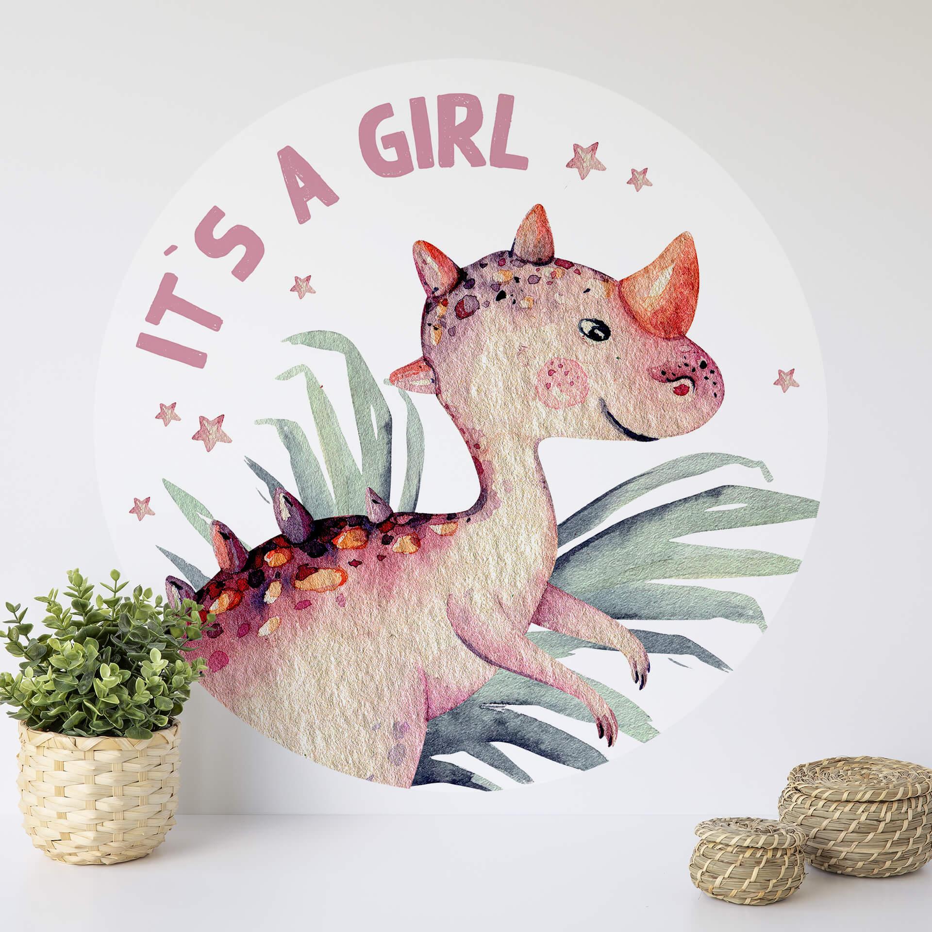 Wandtattoo Kvilis - Dino Mädchen - It's a girl - Rund