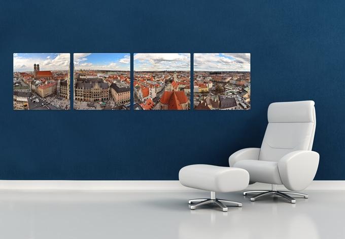 Glasschilderijen Set Skyline van Munchen - Panorama