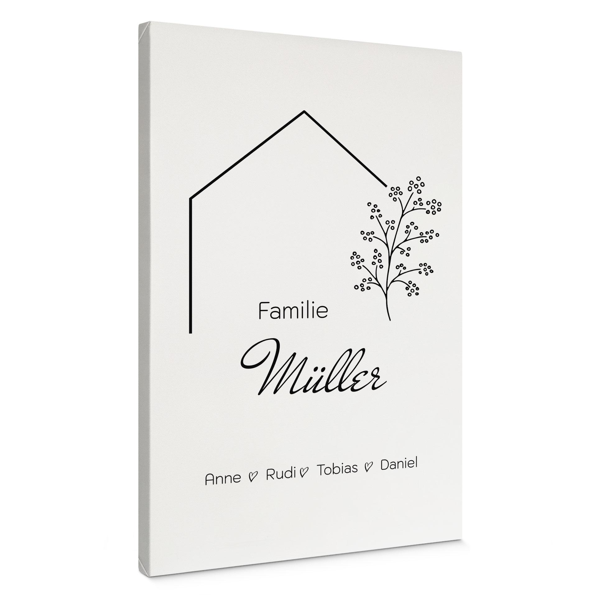 Personalisierbares Leinwandbild Familie Haus - weiß