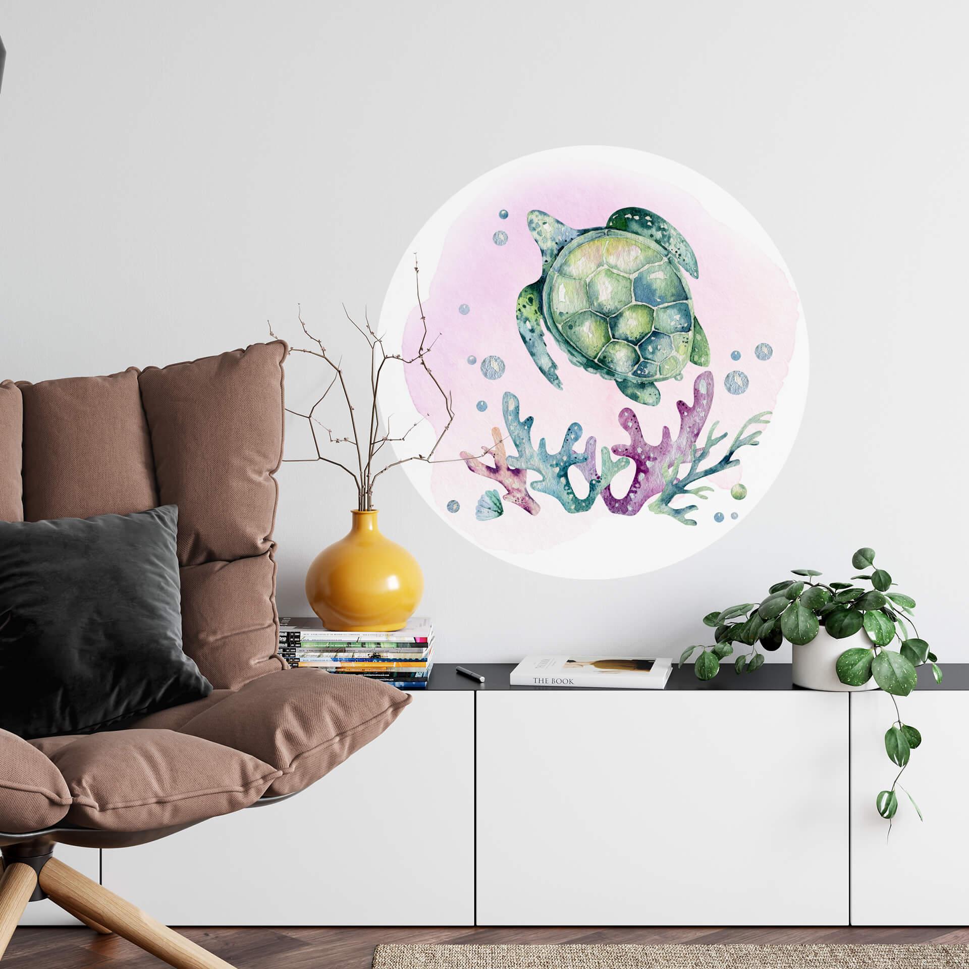 Wandtattoo Kvilis - Schwimmende Schildkröte - Rund