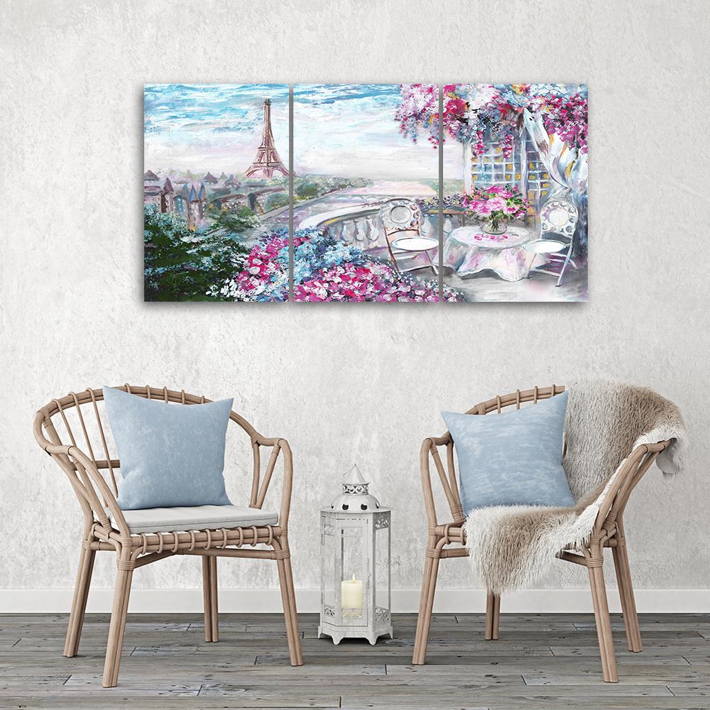 3 stykke lærred Print Paris Eiffeltårnet Landskab Pink Pastel