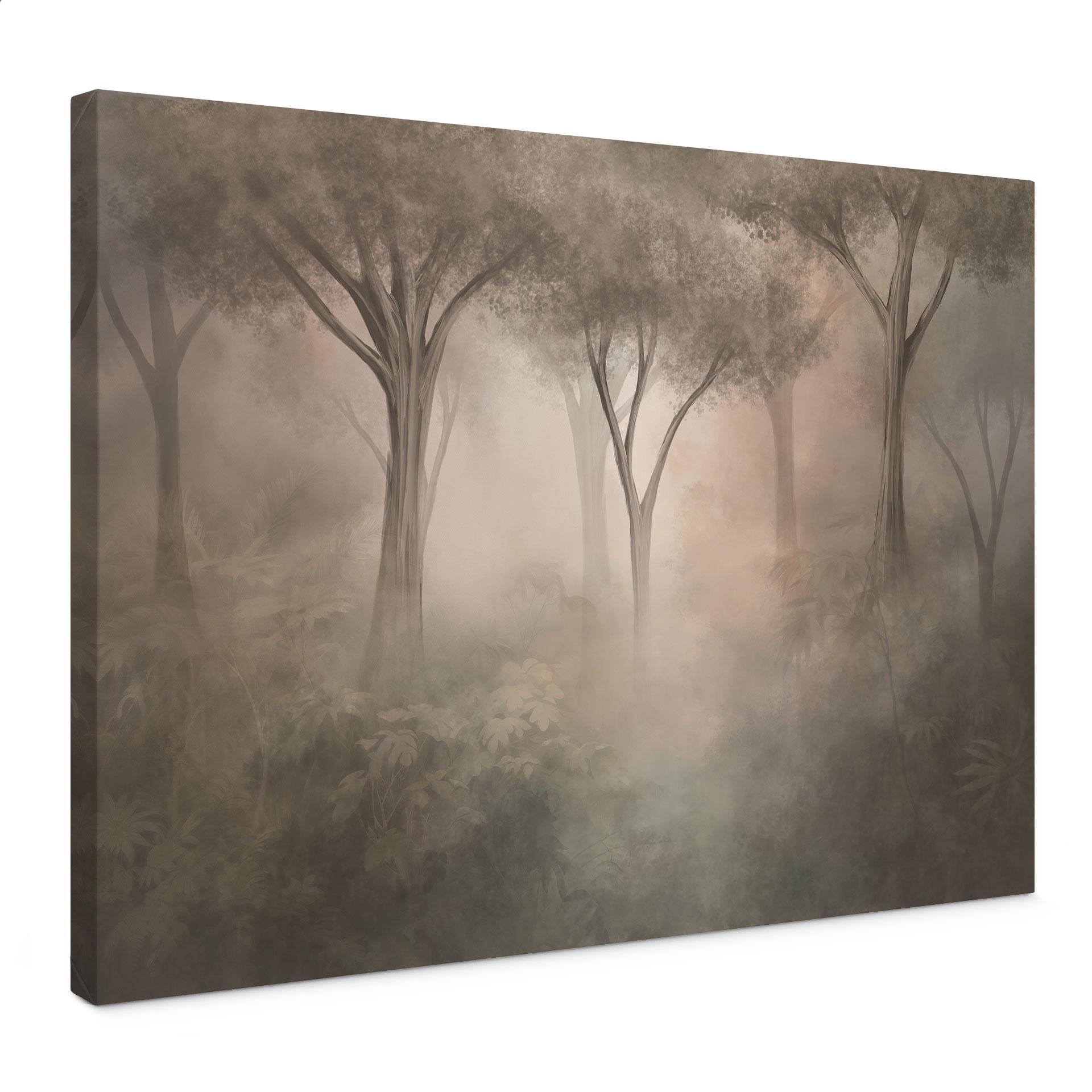 Canvas schilderij Bosmagie in de ochtendnevel Beige - Ms Tiff
