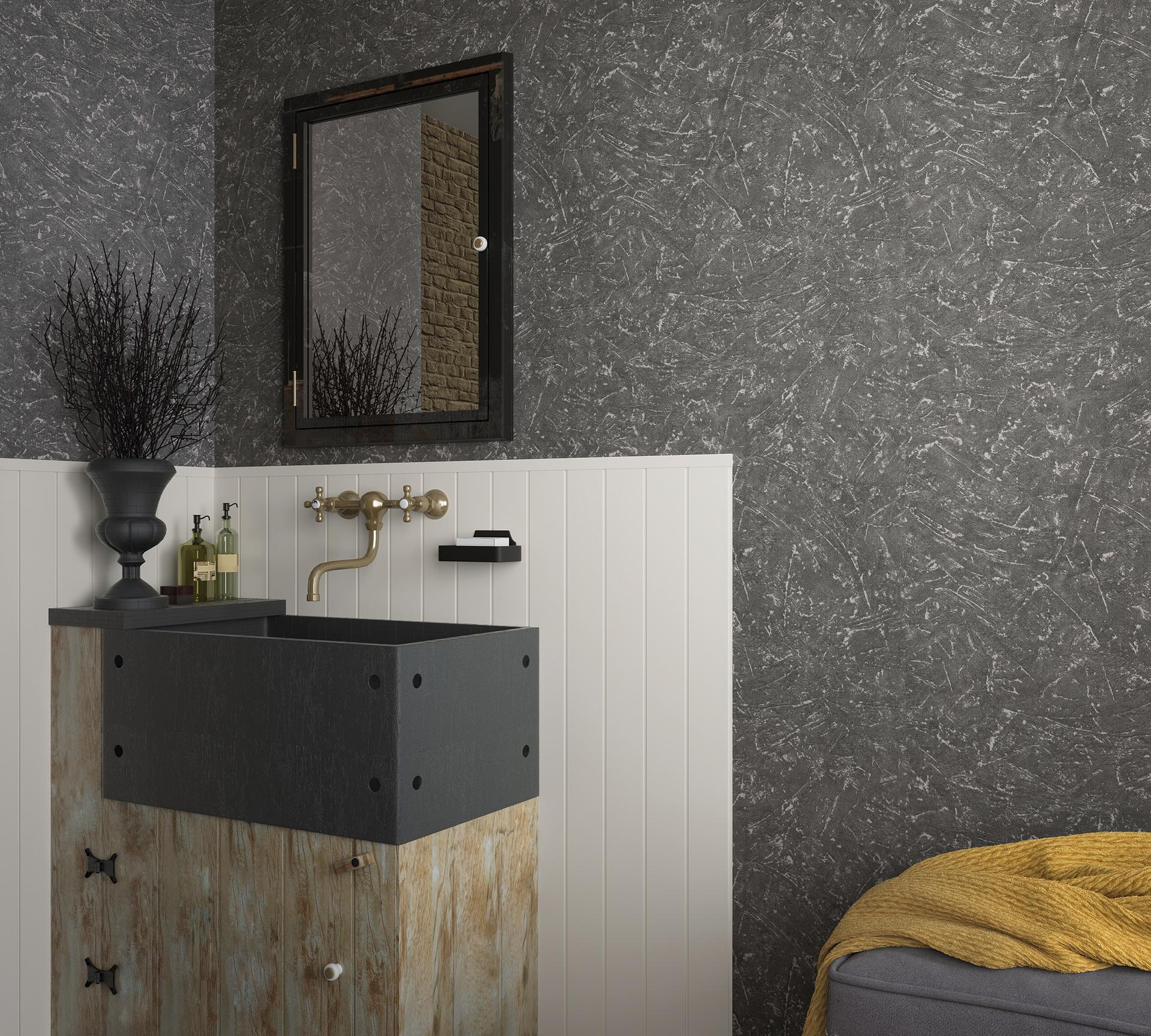 Vliesbehang met textiel gipslook antraciet structuur