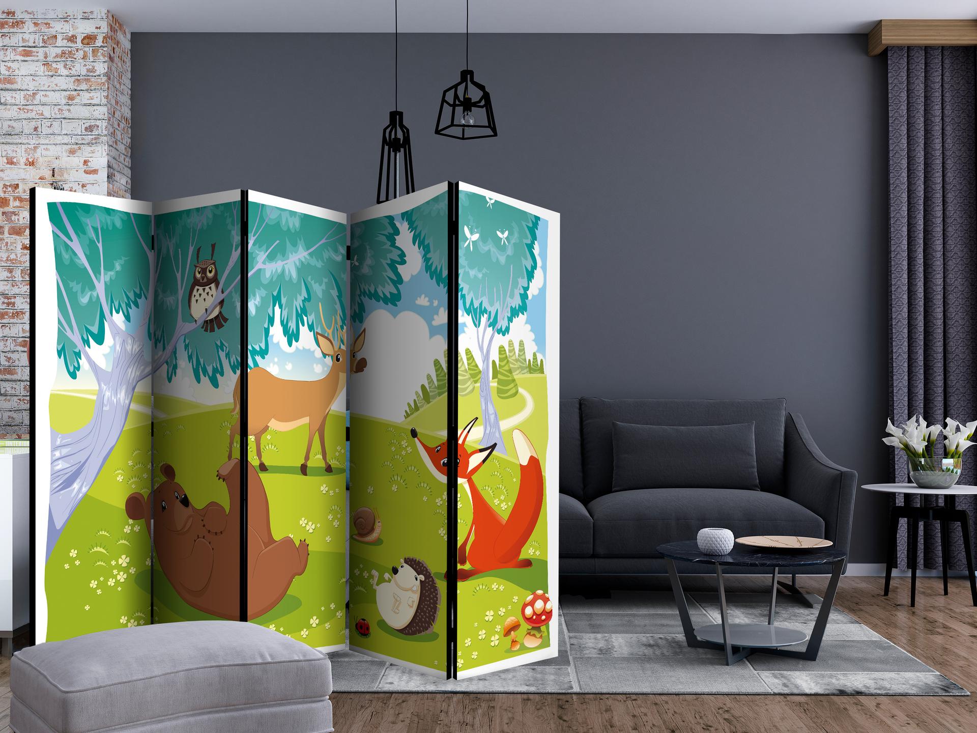 Schermo divisorio - Animali divertenti, 5 pezzi - 225x172 cm