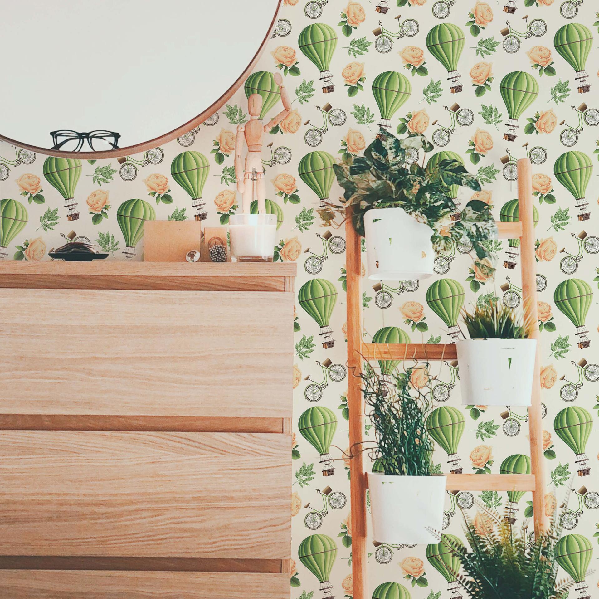 Patroonbehang – Vintage Luchtballonnen – groen