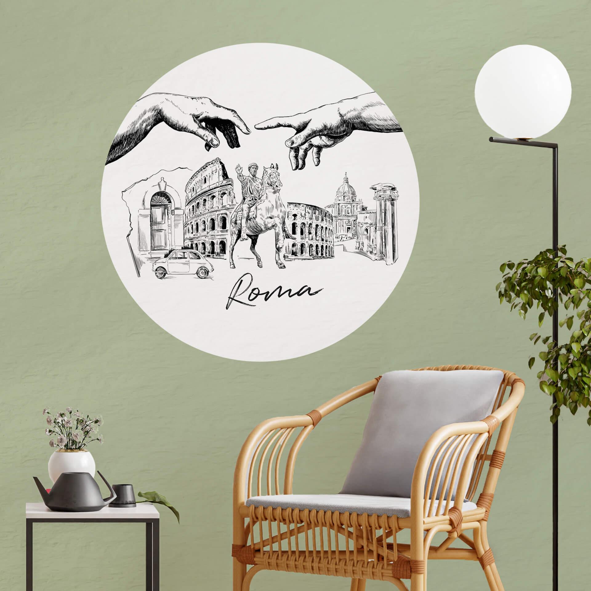 Wallsticker Roma - Sort og hvid - Rund - Elsk din by