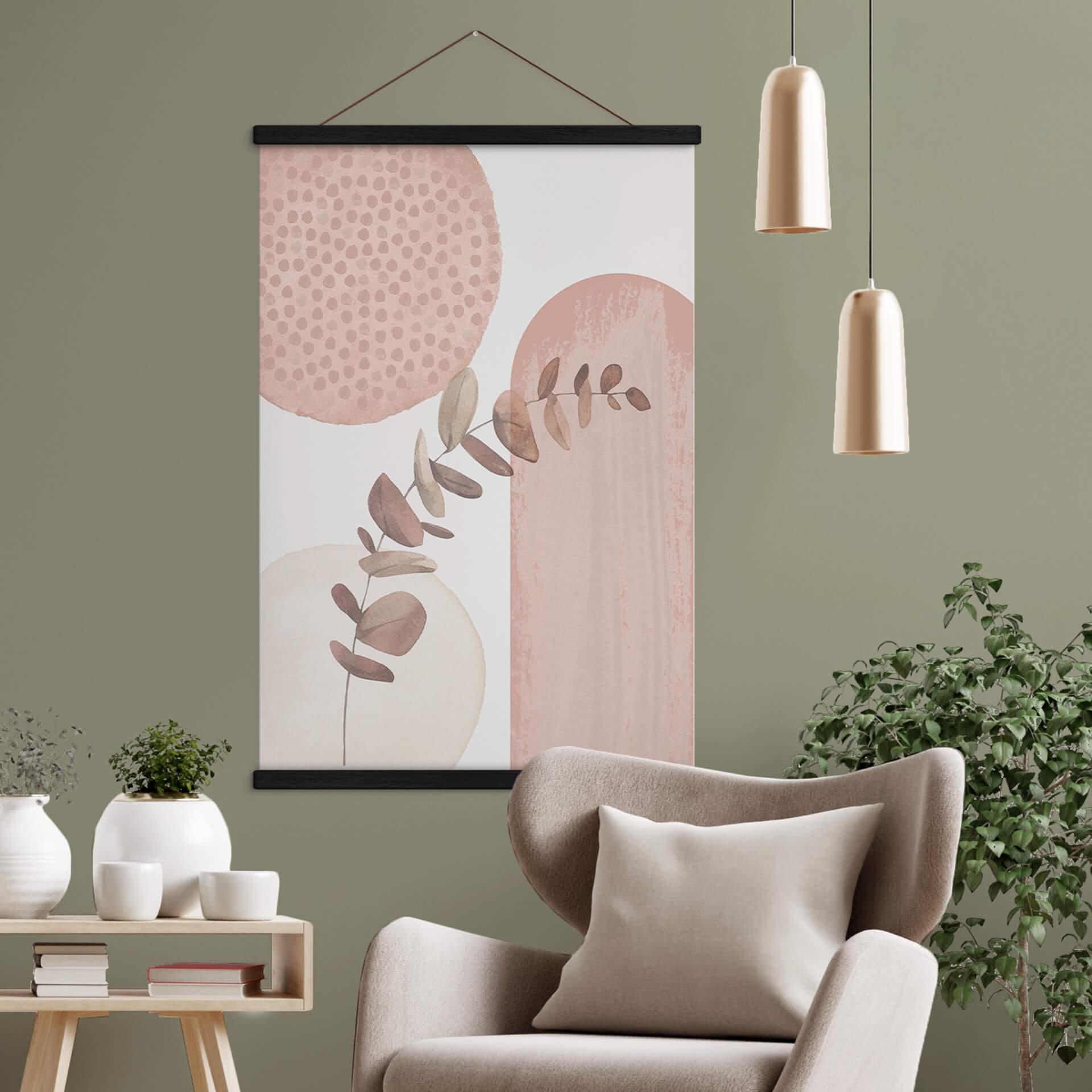Abstrakcyjny obraz z tkaniny - Moss - Boho w kolorze różowym