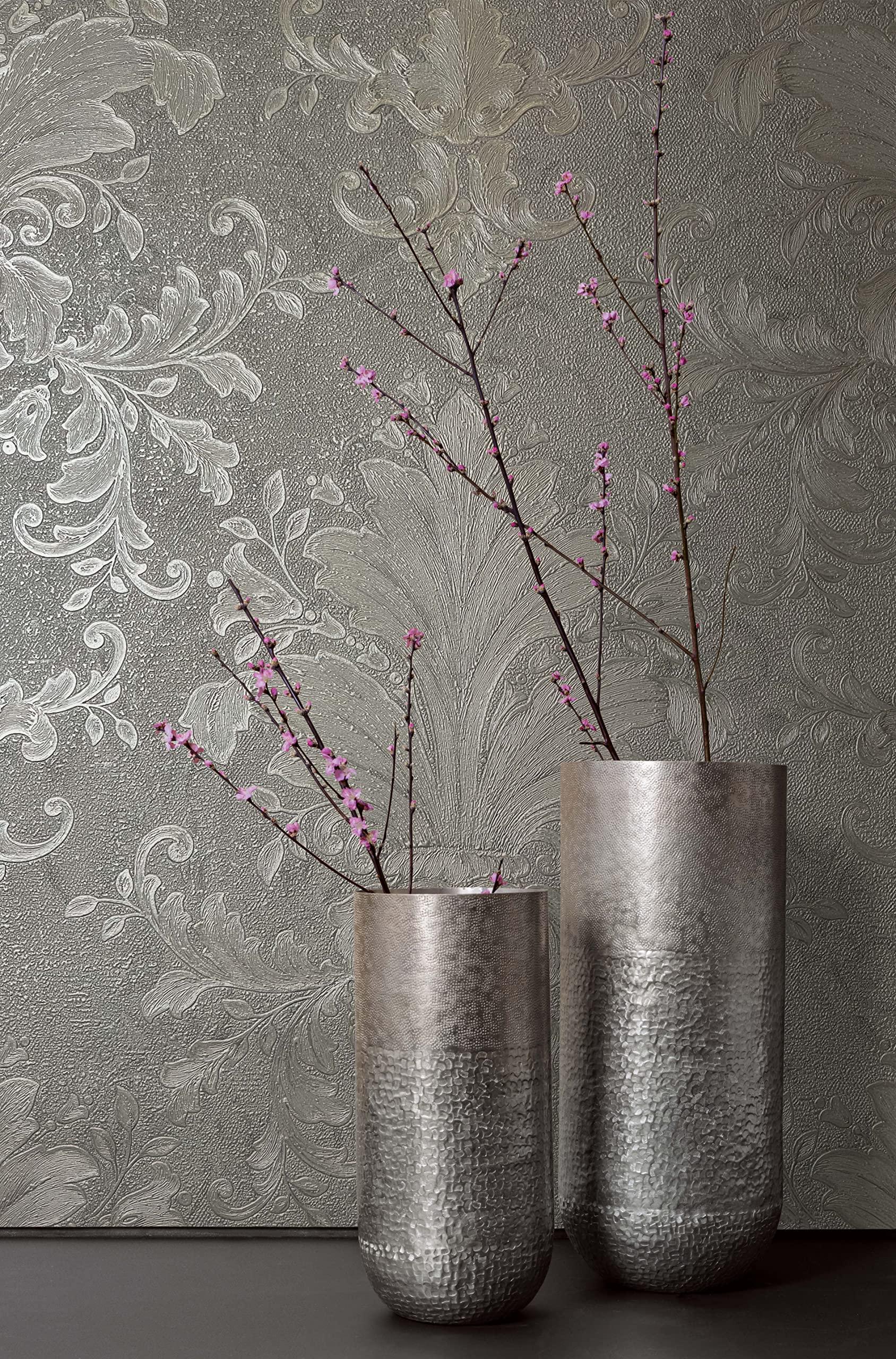 Vliestapete Ornament Struktur Modern, Opulent, Barock in Grau