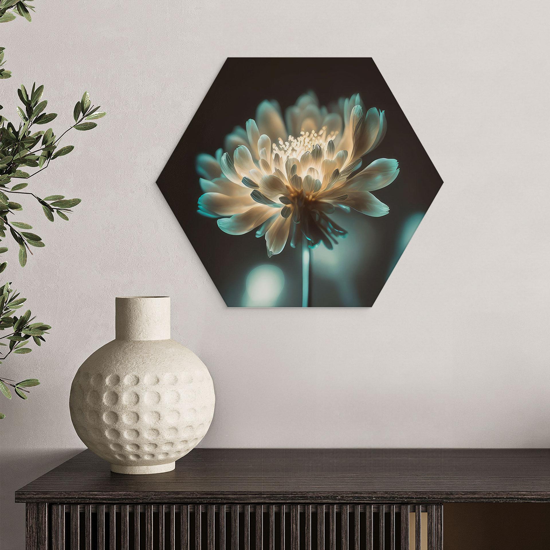 Sekskantet Billede Lysende blomsterhjerte - Treechild - Alu-Dibond