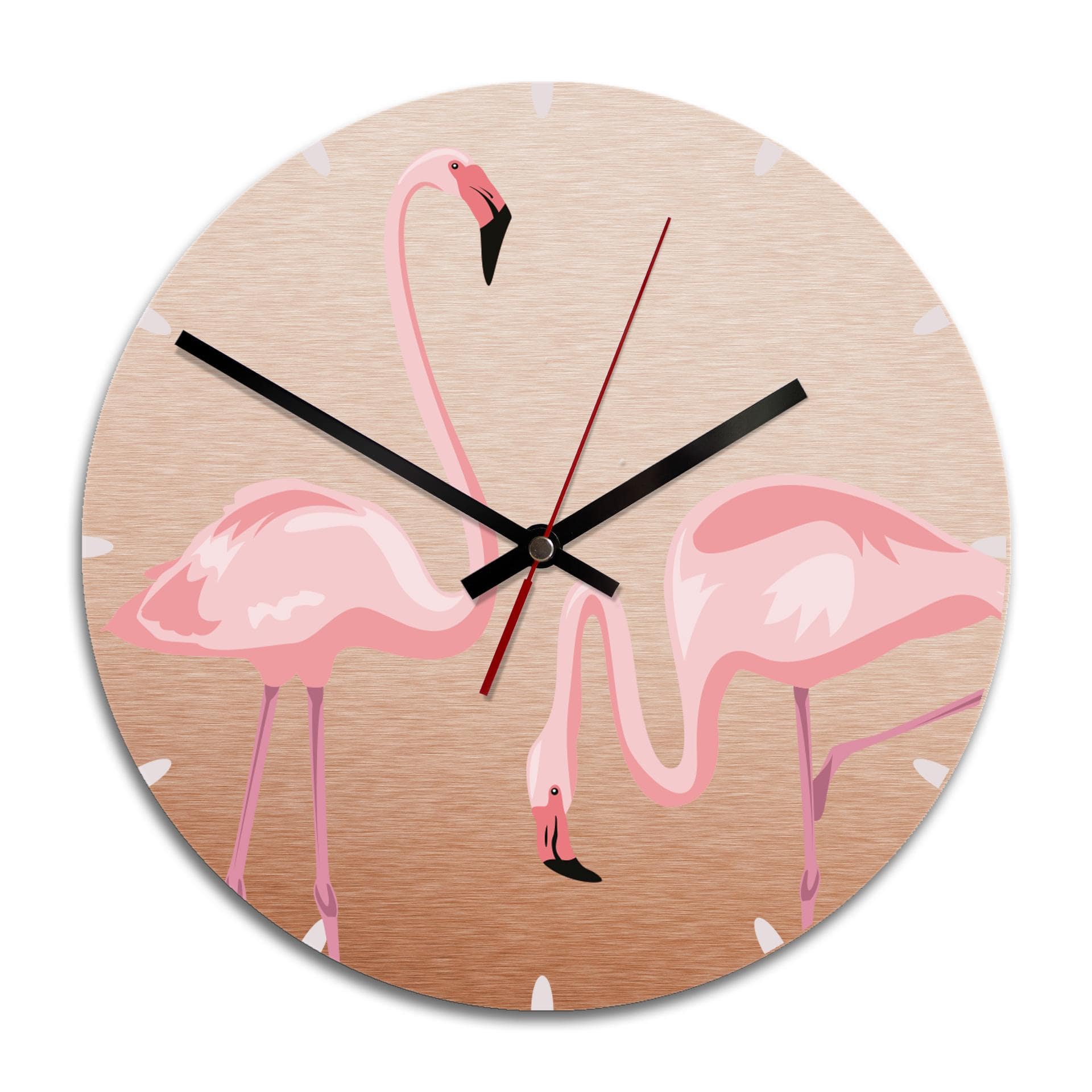 Wanduhr Alu-Dibond-Kupfereffekt - Flamingo 04 - Ø 28 cm