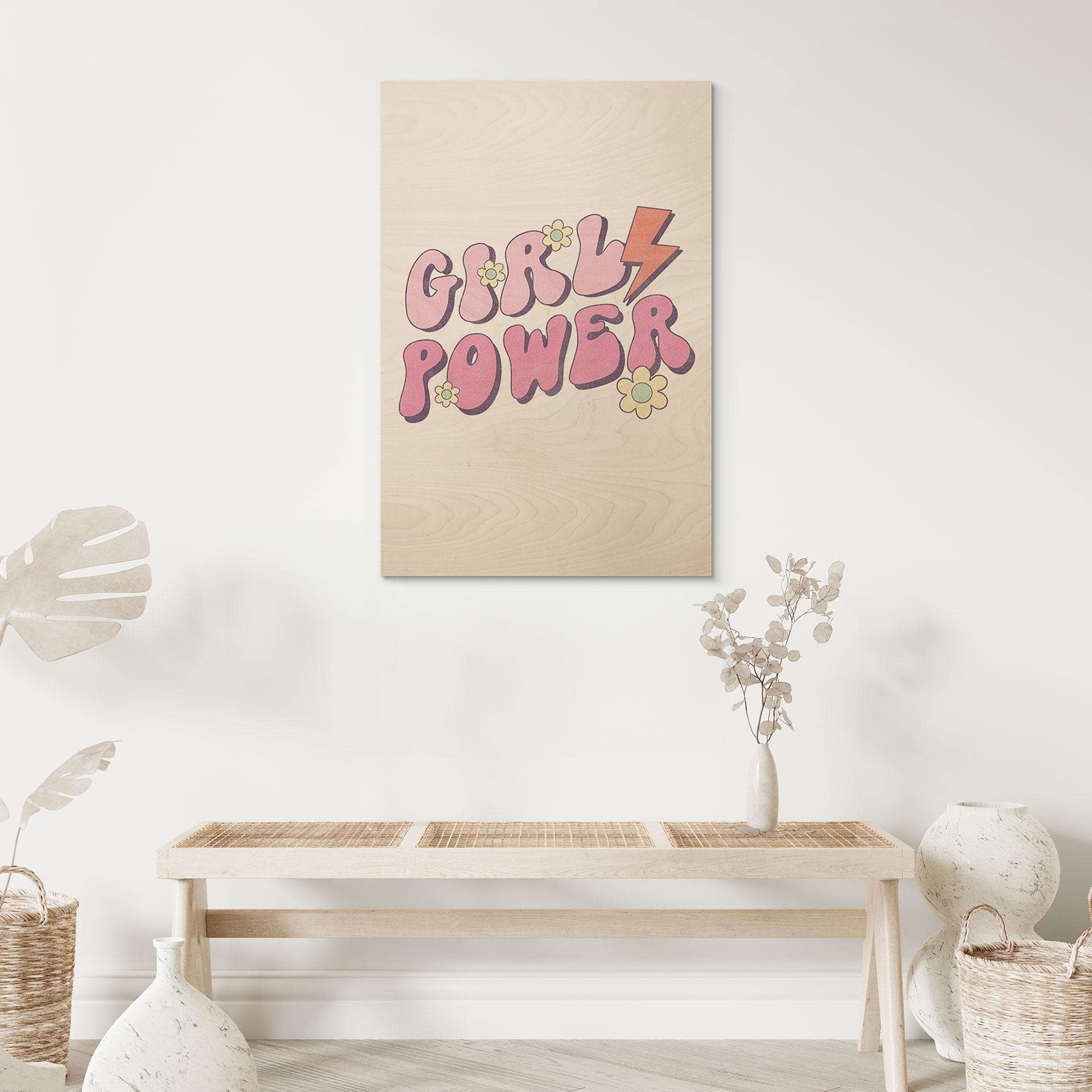 Billede af træ Girl Power retro bogstaver lilla