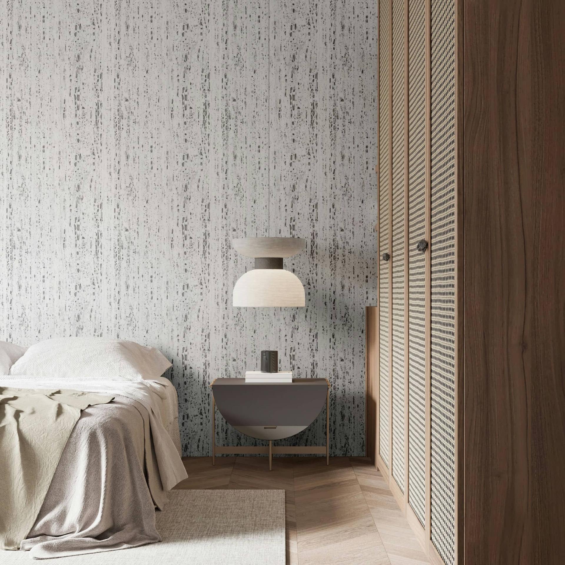 vliesbehang met travertin steen effect in natural look wit, grijs structuur