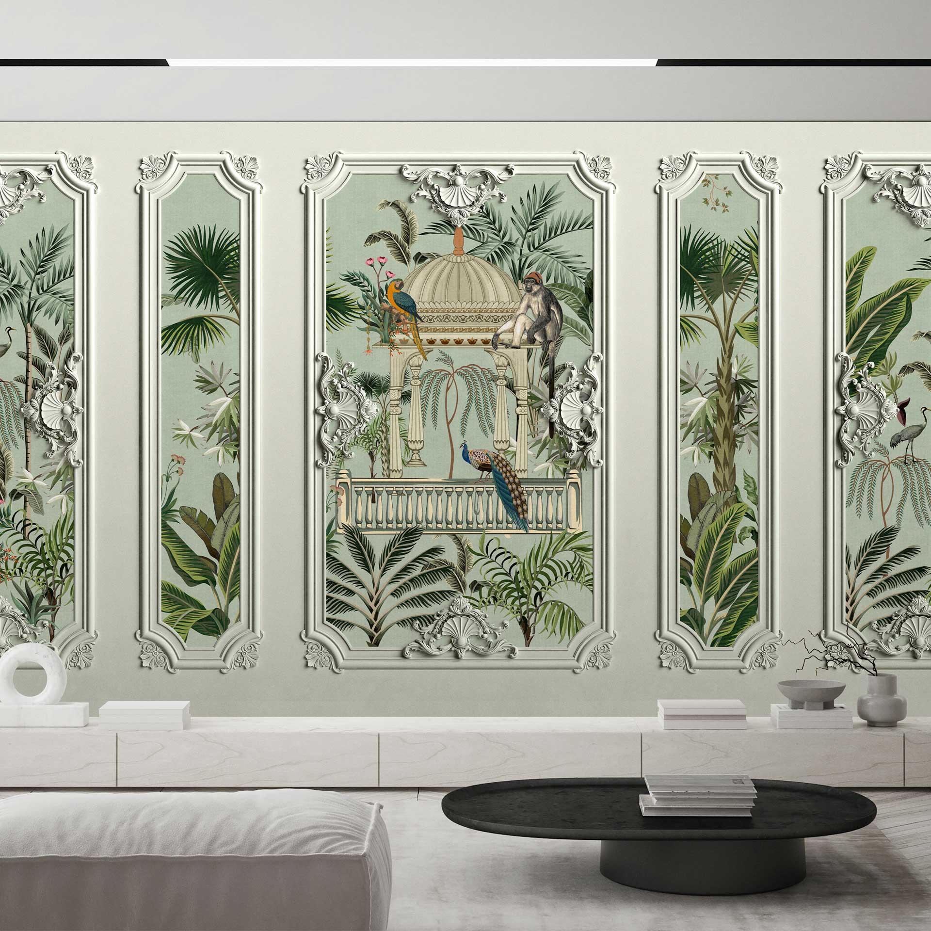 Klassisk tapet i kolonistil med fuglemotiver - elegant non-woven tapet