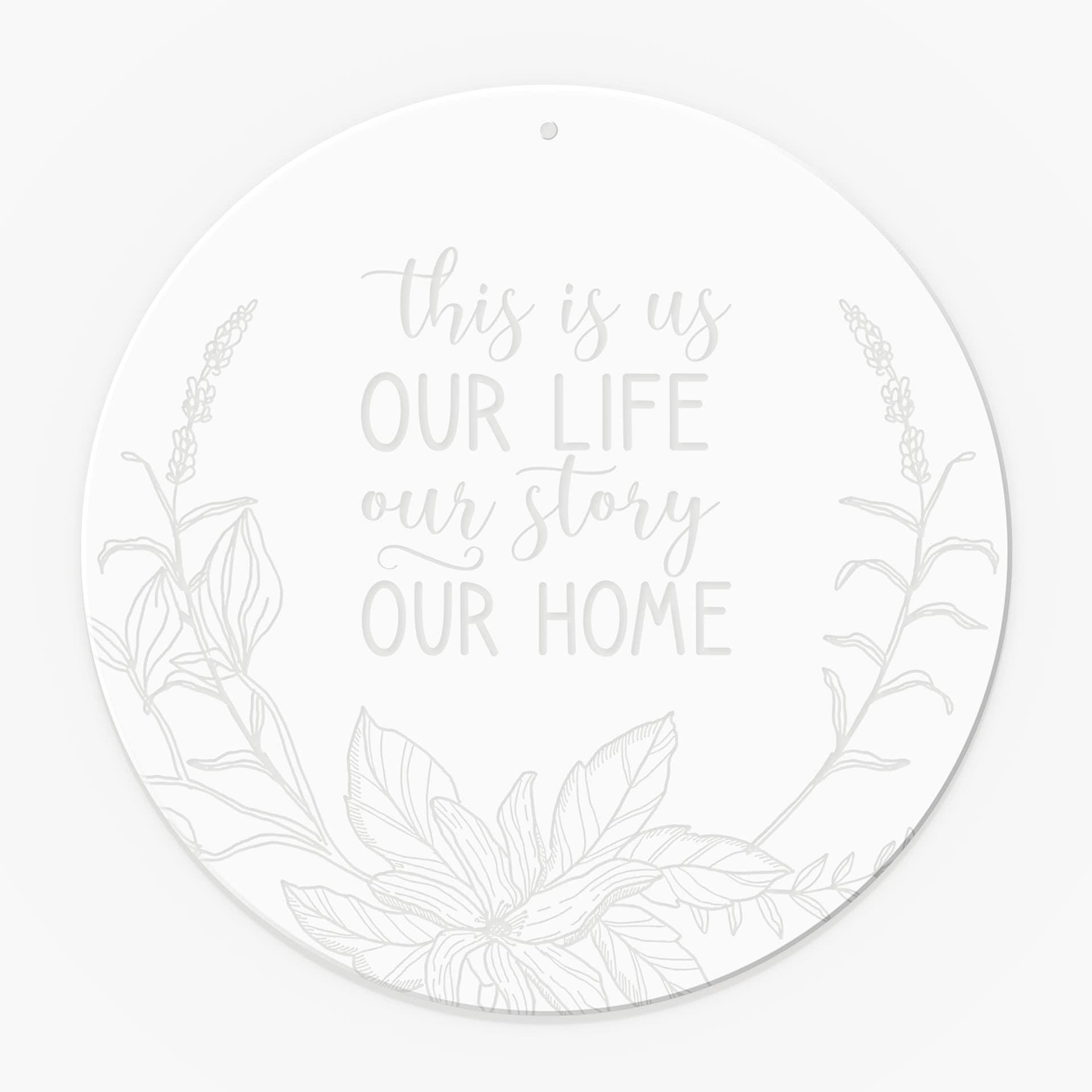 Akrylbillede, vinduesbillede til at hænge op This is us | Slogan-dekoration til stuen - rund