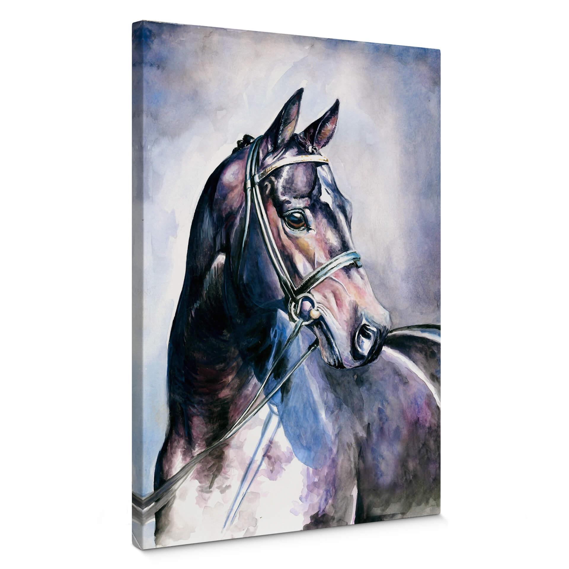 Hest i vandmaling - Lærredsprint