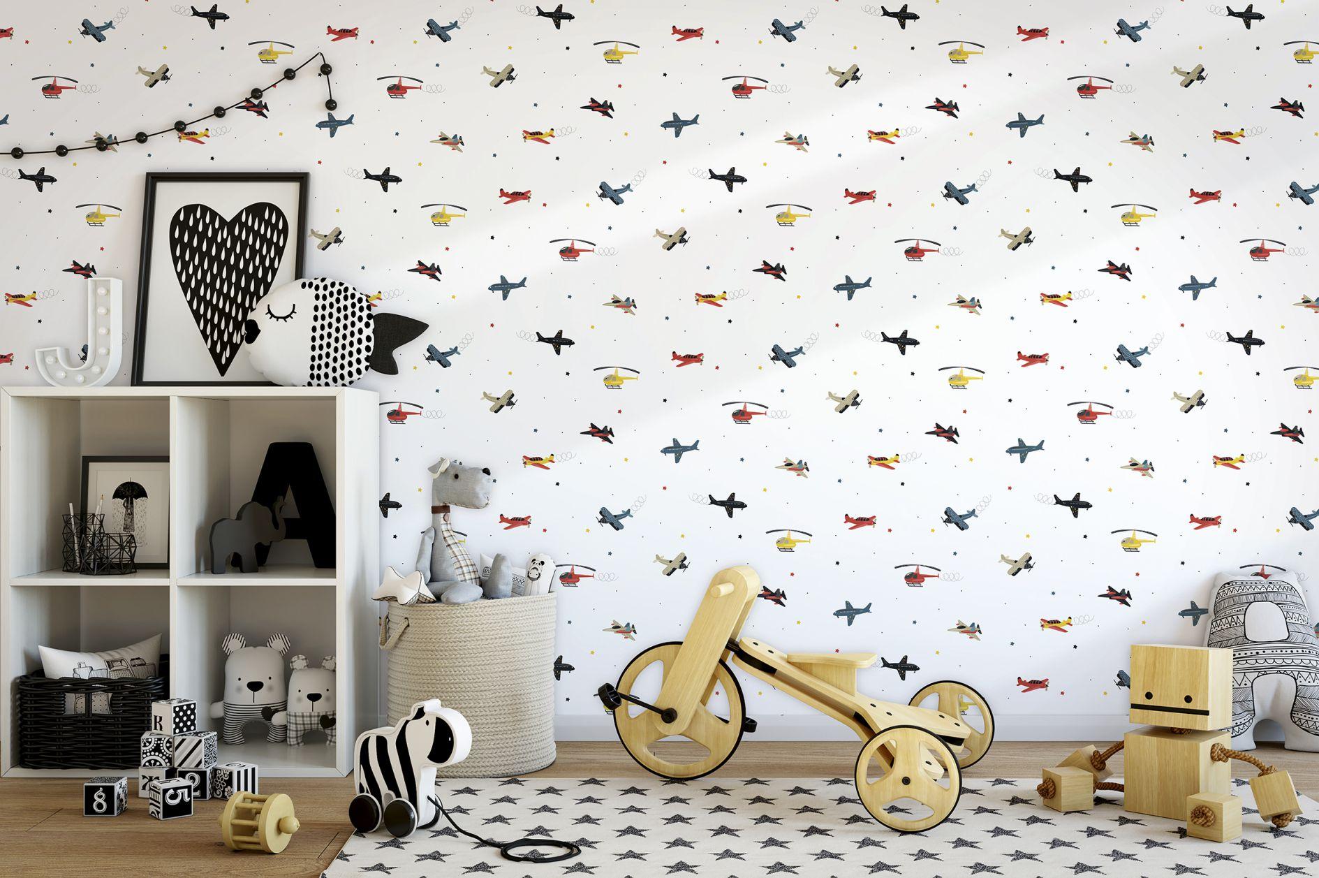 Kinderbehang, vliesbehang met illustratie Kids Walls wit, kleurrijk